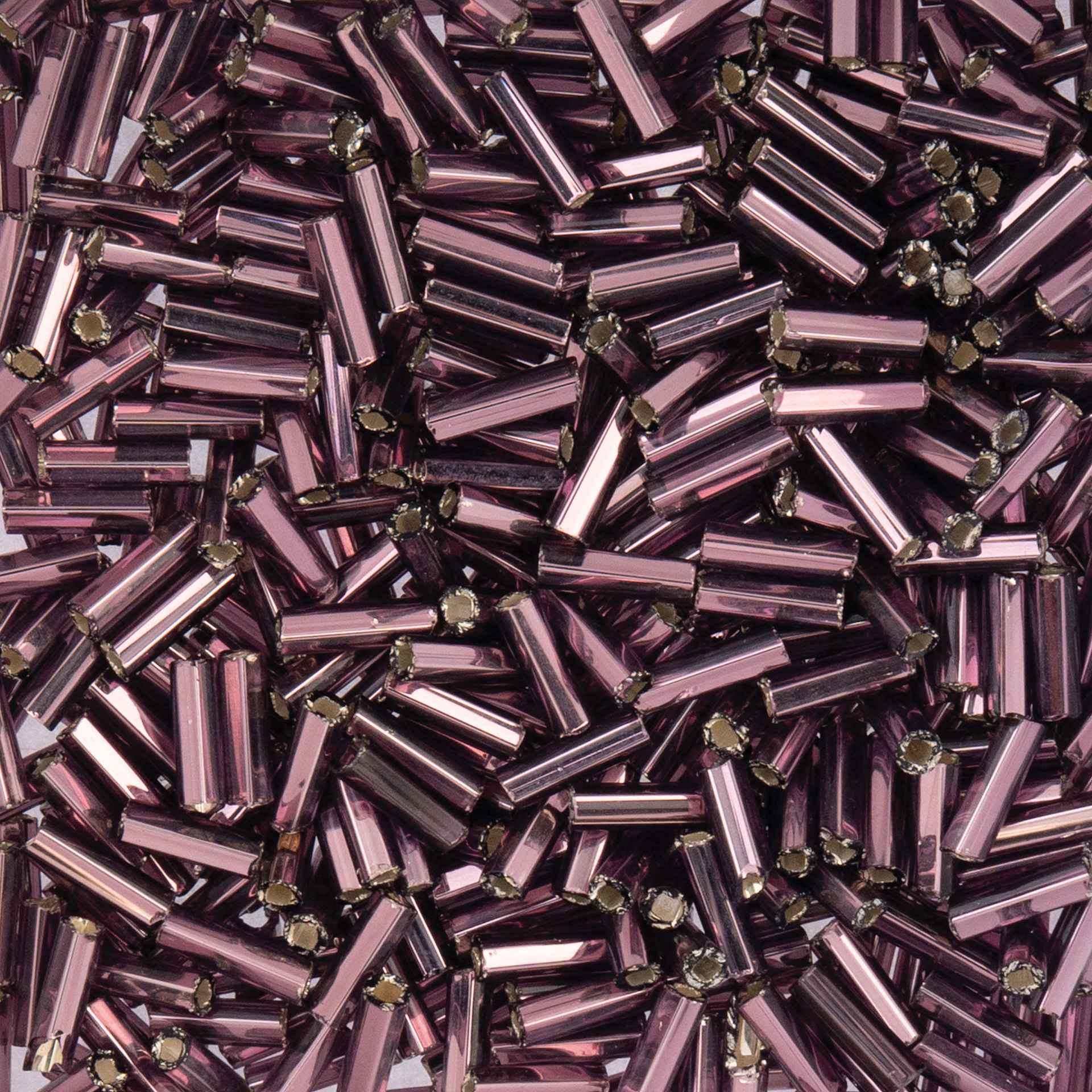 John Bead Czech Glass #3 Bugle Beads - Silver-Lined Purple close up