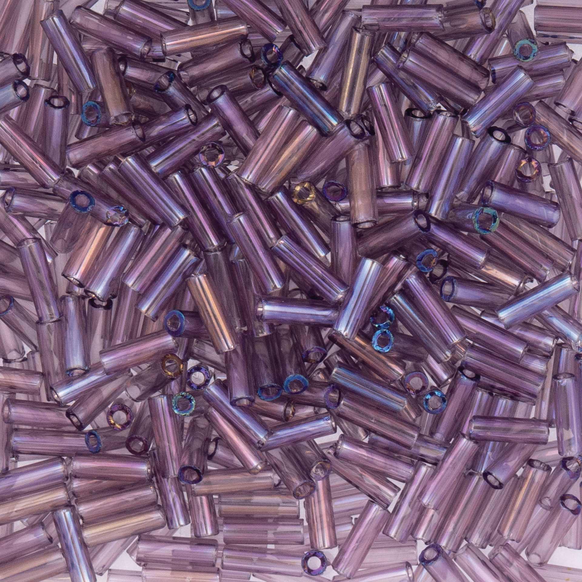John Bead Czech Glass #3 Bugle Beads - Transparent Light Amethyst AB close up