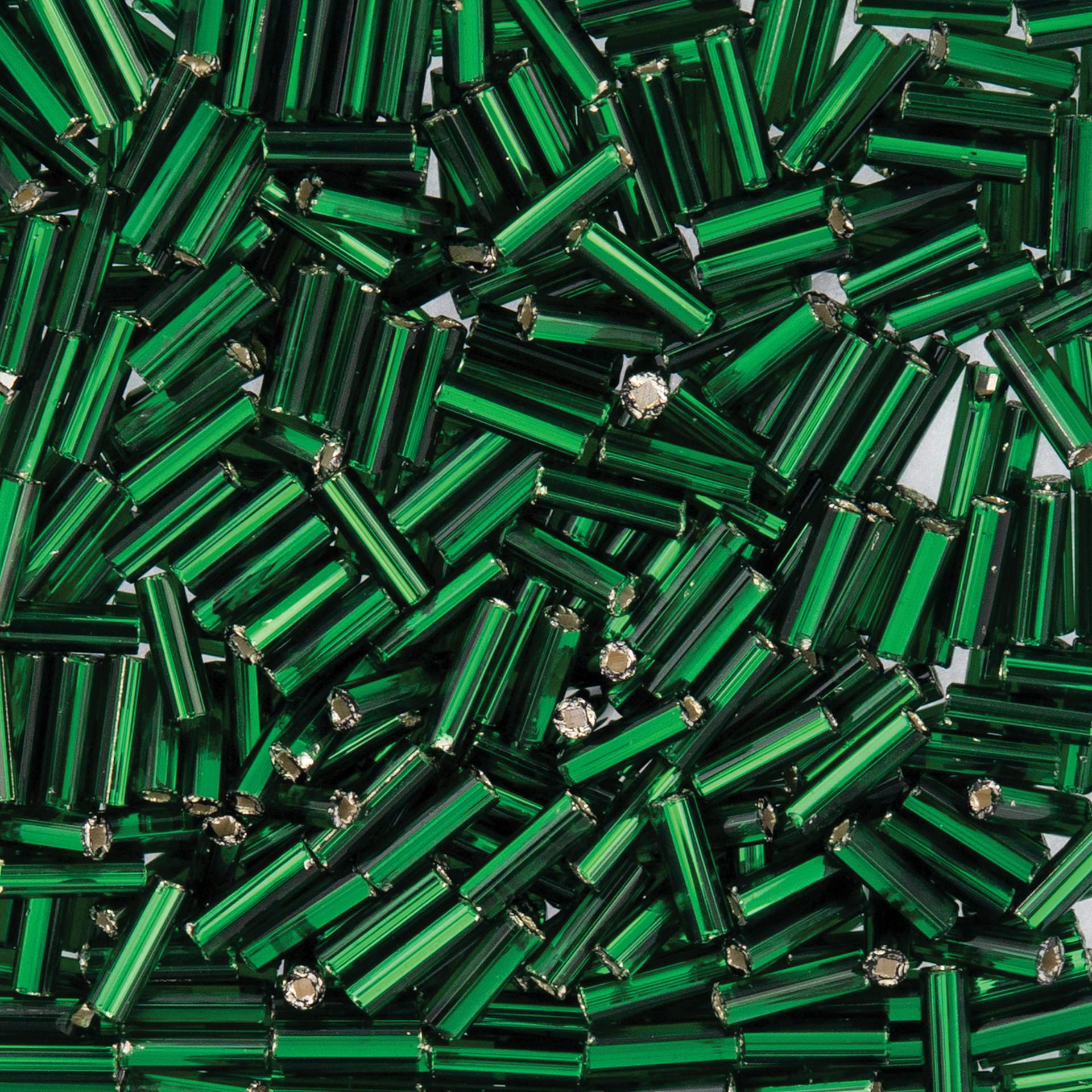 John Bead Czech Glass #3 Bugle Beads - Silver-Lined Green close up