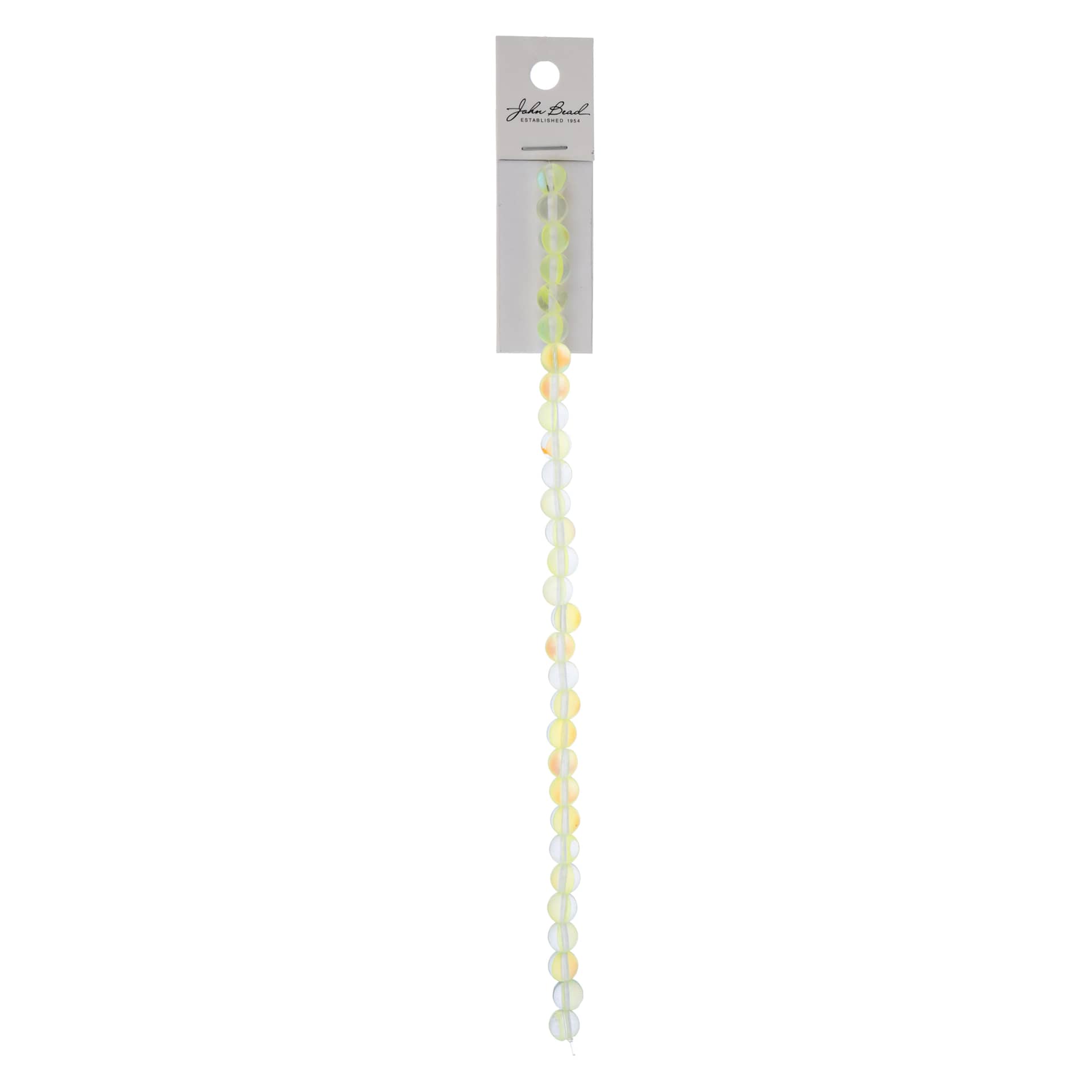 John Bead Crystal Lane DIY Glow in the Dark Round Bead Strand - Yellow AB, 7 in with packaging