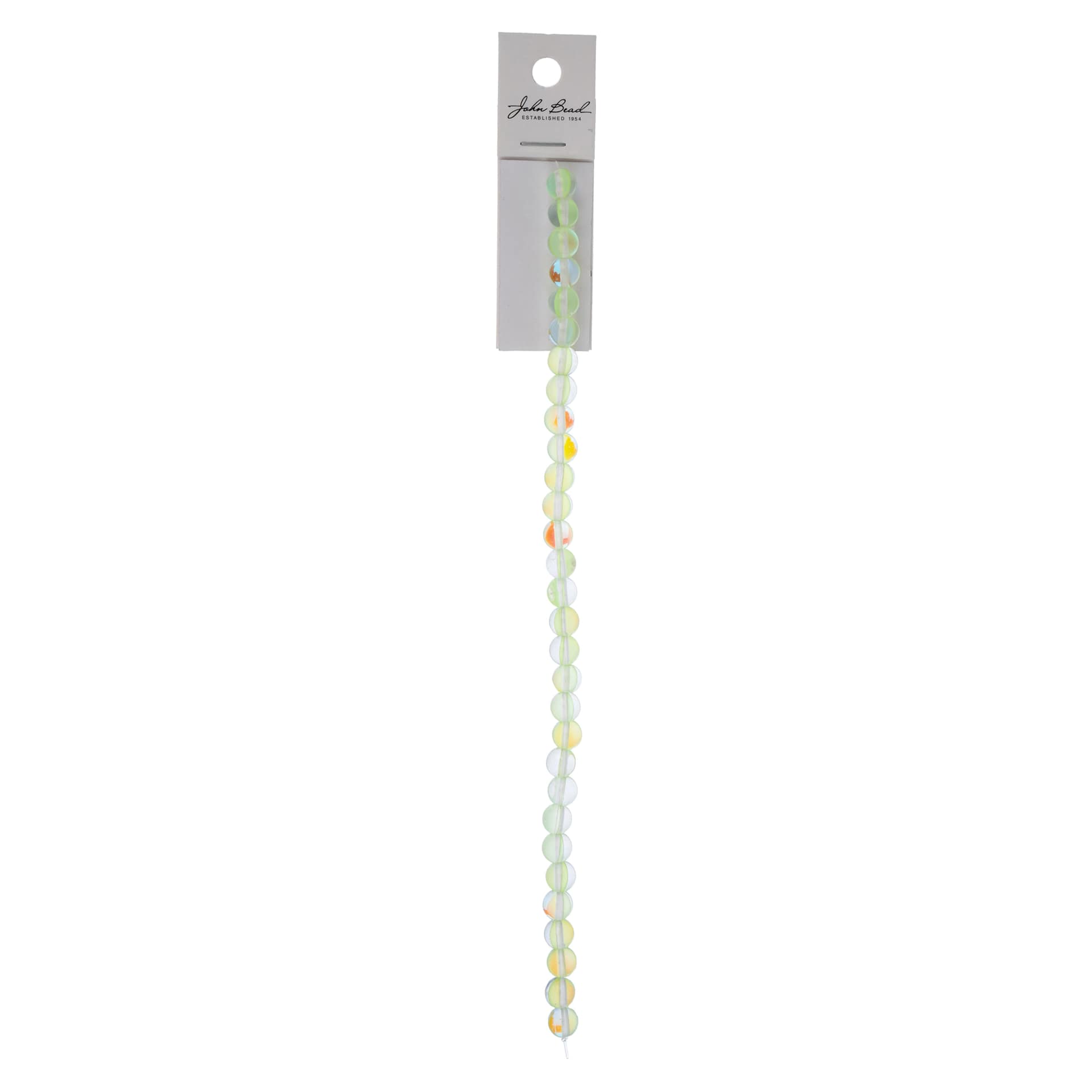 John Bead Crystal Lane DIY Glow in the Dark Round Bead Strand - Green AB, 7 in with packaging