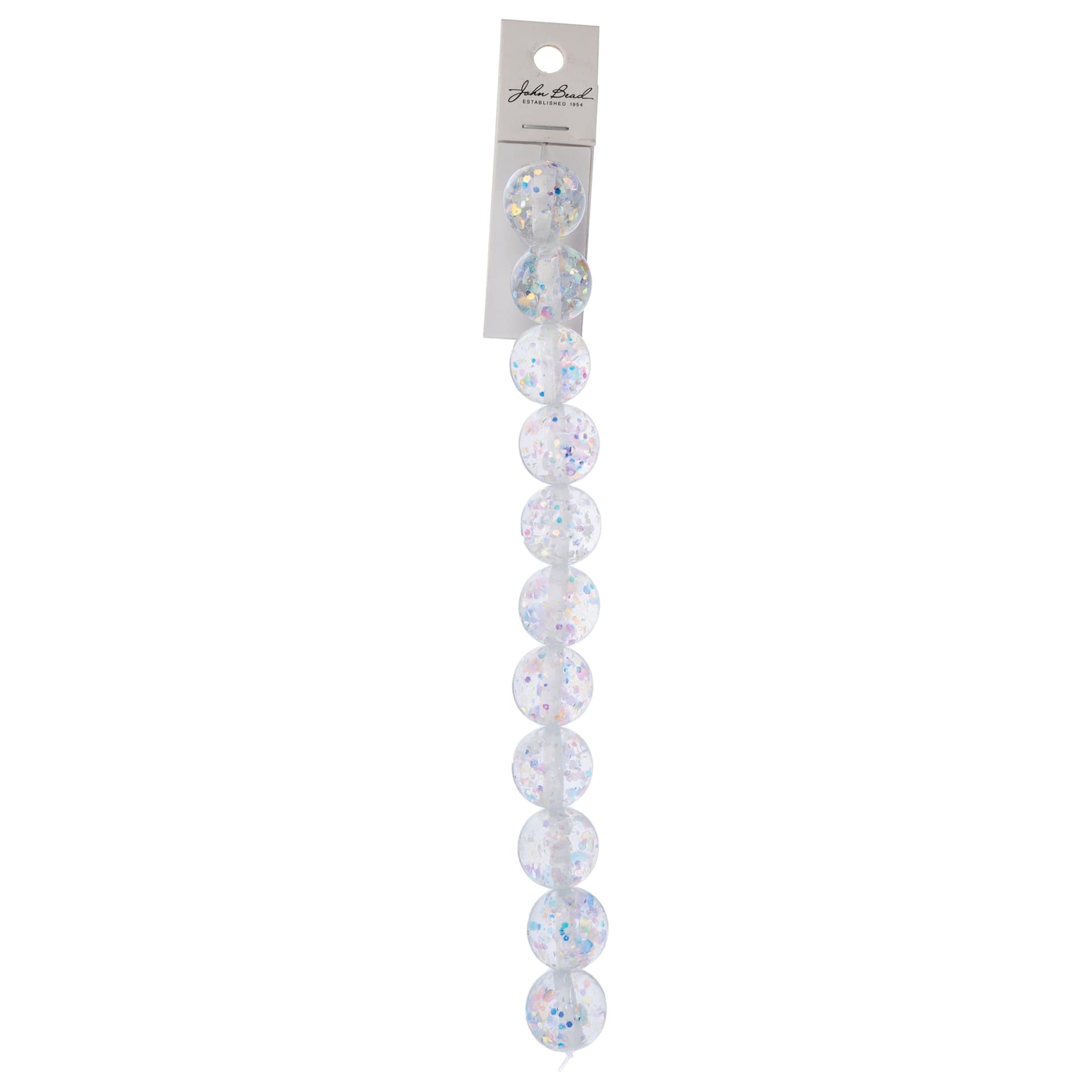 John Bead Resin Round Beads with Sequins Strand - Crystal AB Sequins, 7" Strand, 15.8 mm Dia with packaging