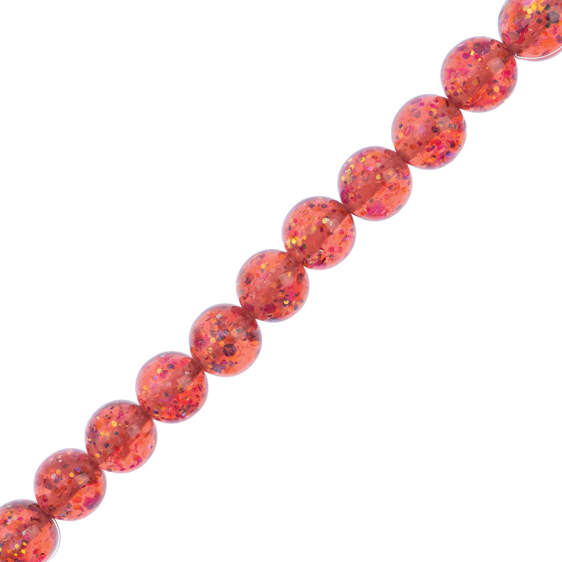 John Bead Resin Round Beads with Sequins Strand - Red AB Sequins, 7" Strand, 15.8 mm Dia