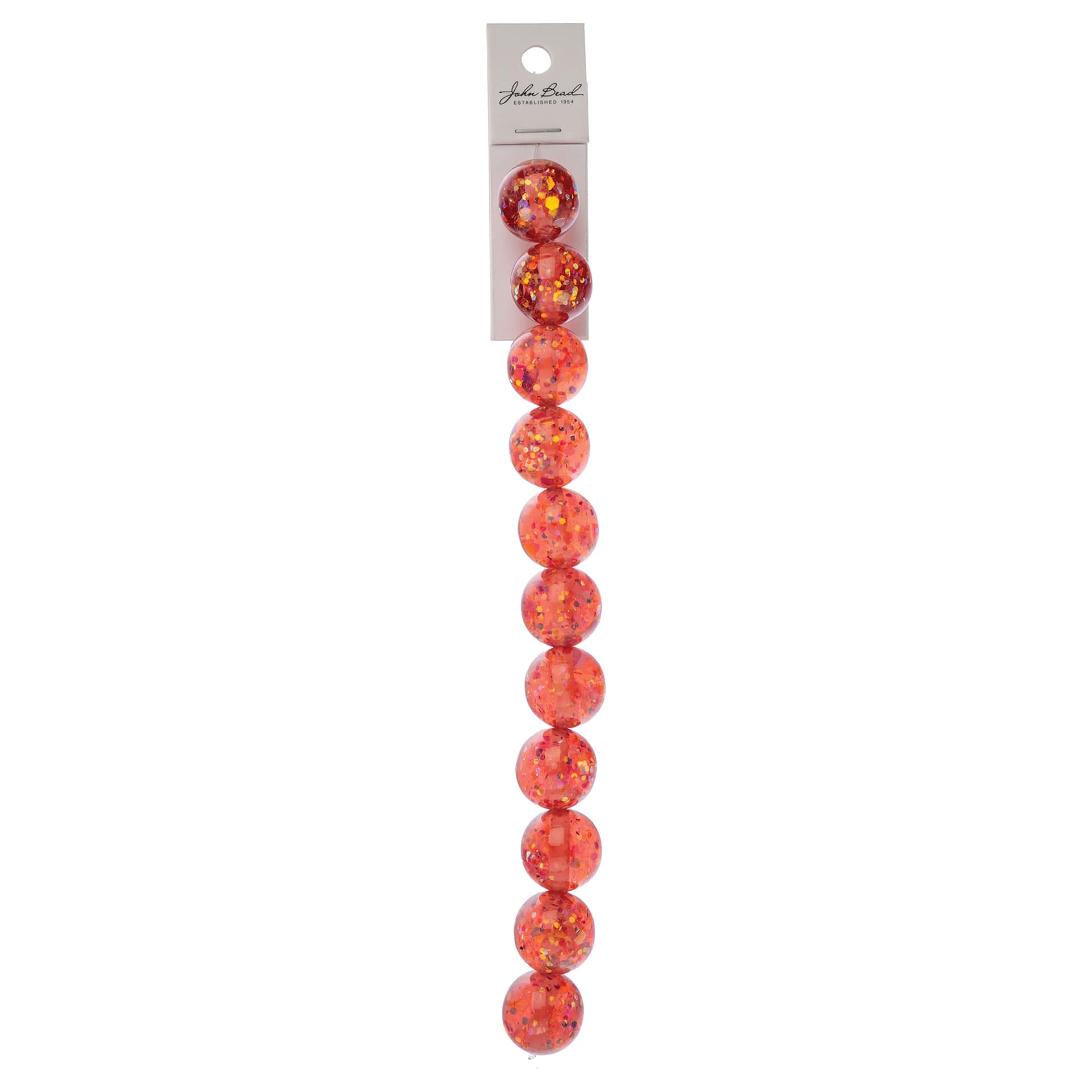 John Bead Resin Round Beads with Sequins Strand - Red AB Sequins, 7" Strand, 15.8 mm Dia with packaging