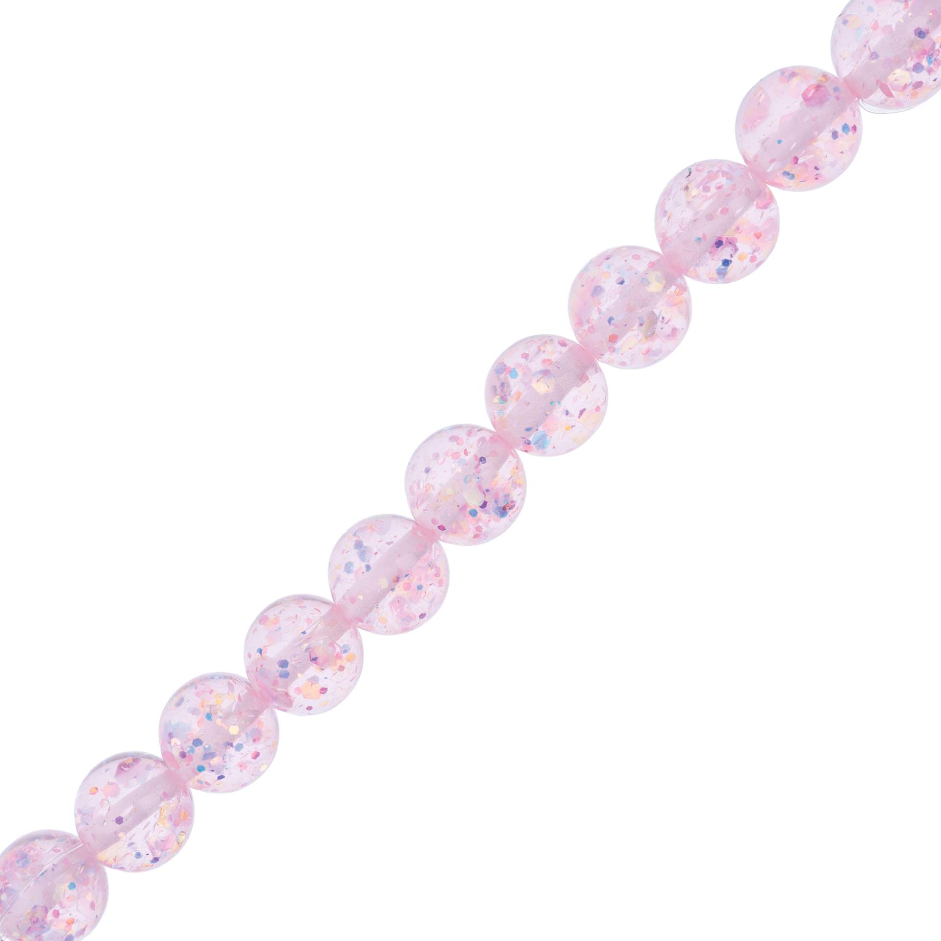 John Bead Resin Round Beads with Sequins Strand - Pink AB Sequins, 7" Strand, 15.8 mm Dia