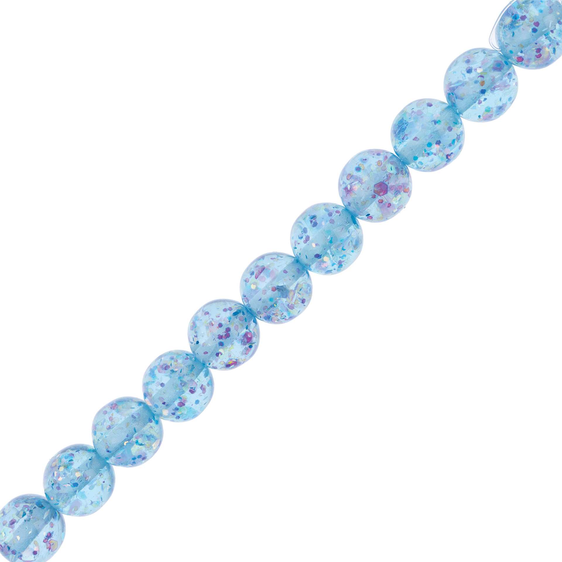 John Bead Resin Round Beads with Sequins Strand - Blue AB Sequins, 7" Strand, 15.8 mm Dia