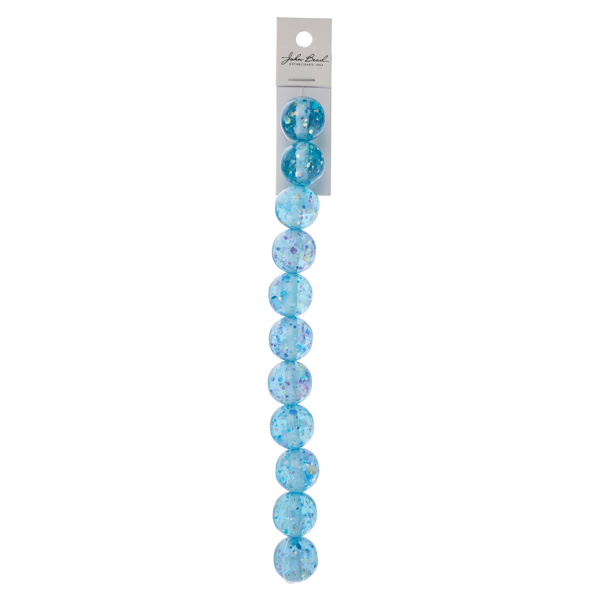 John Bead Resin Round Beads with Sequins Strand - Blue AB Sequins, 7" Strand, 15.8 mm Dia with packaging