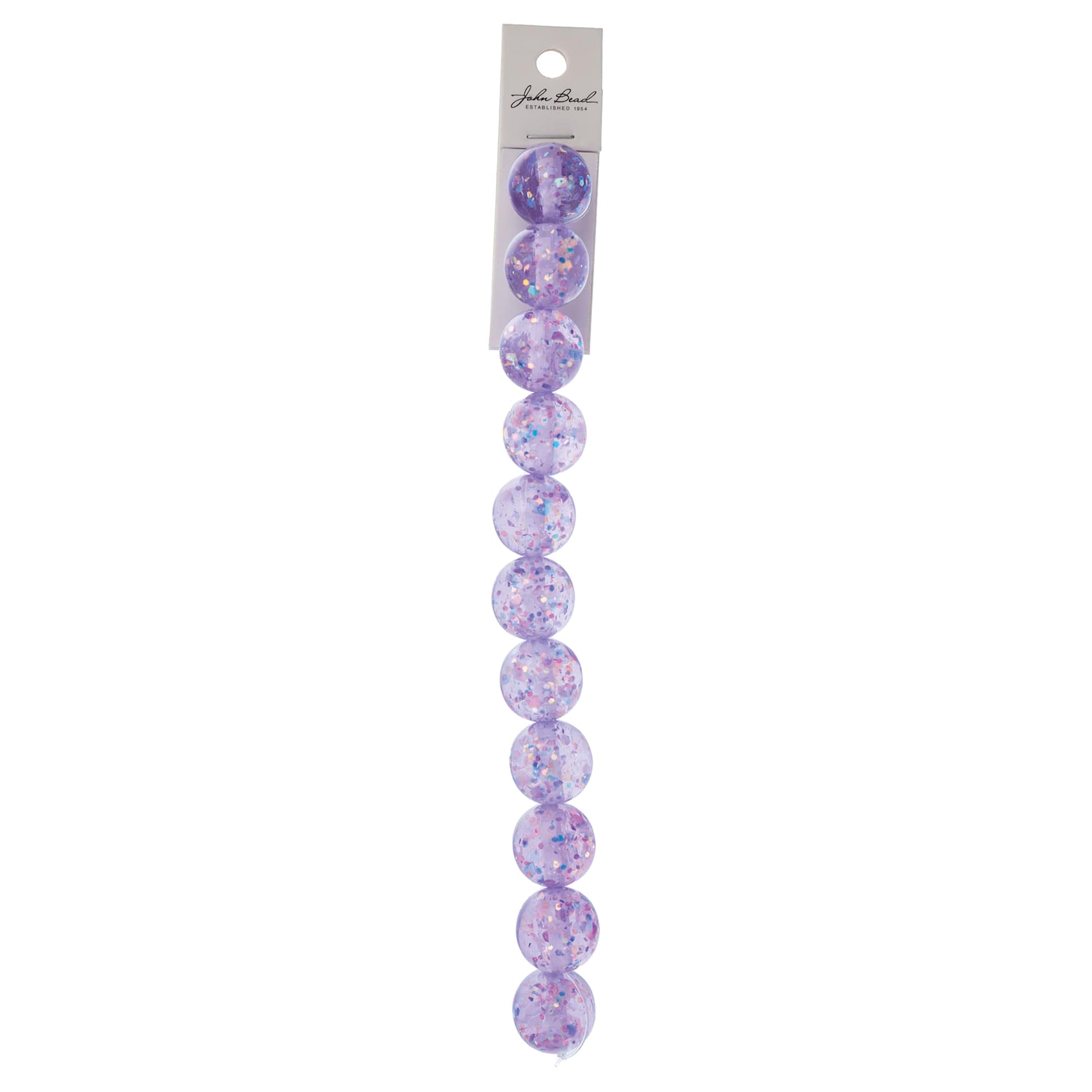 John Bead Resin Round Beads with Sequins Strand - Purple AB Sequins, 7" Strand, 15.8 mm Dia with packaging