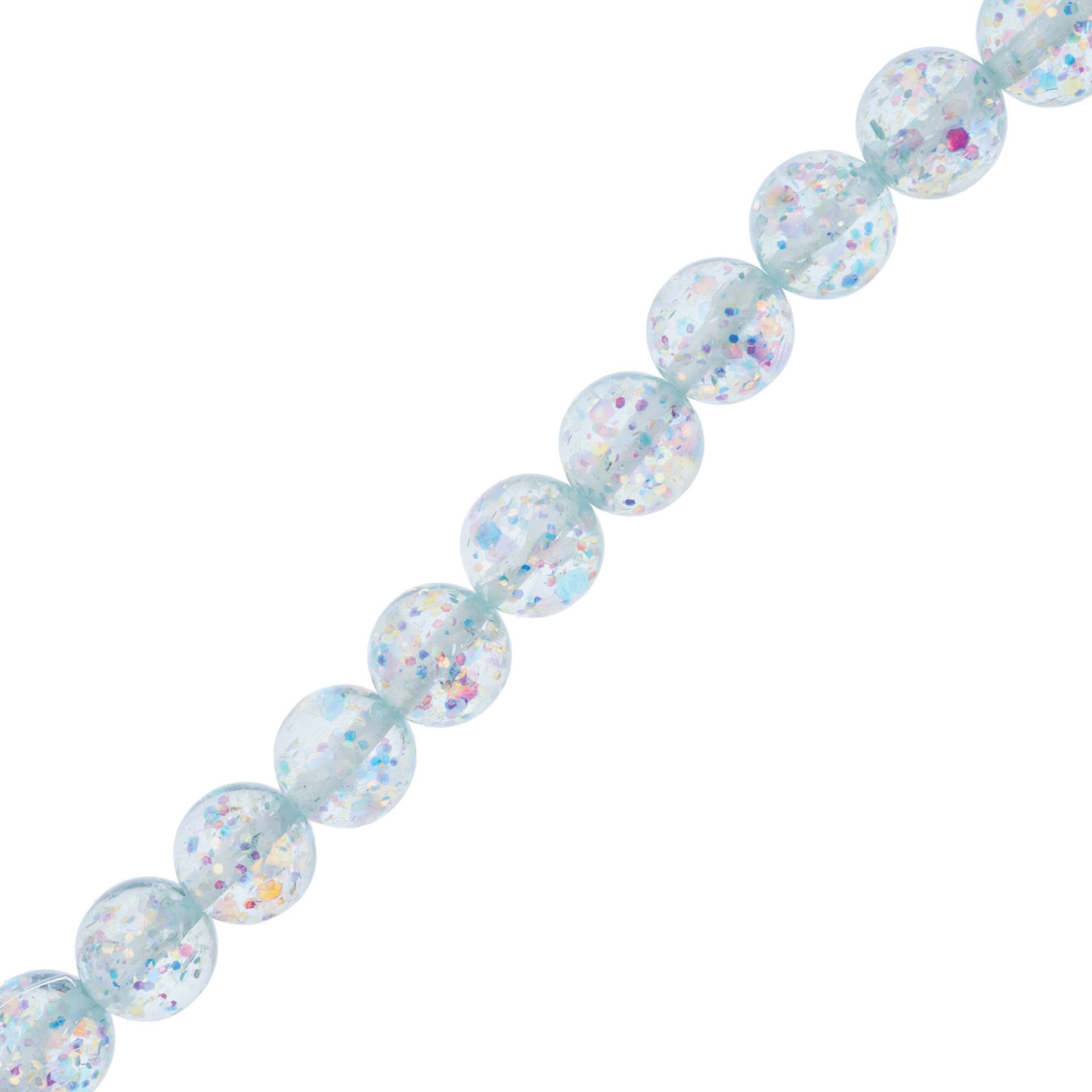 John Bead Resin Round Beads with Sequins Strand - Green AB Sequins, 7" Strand, 15.8 mm Dia