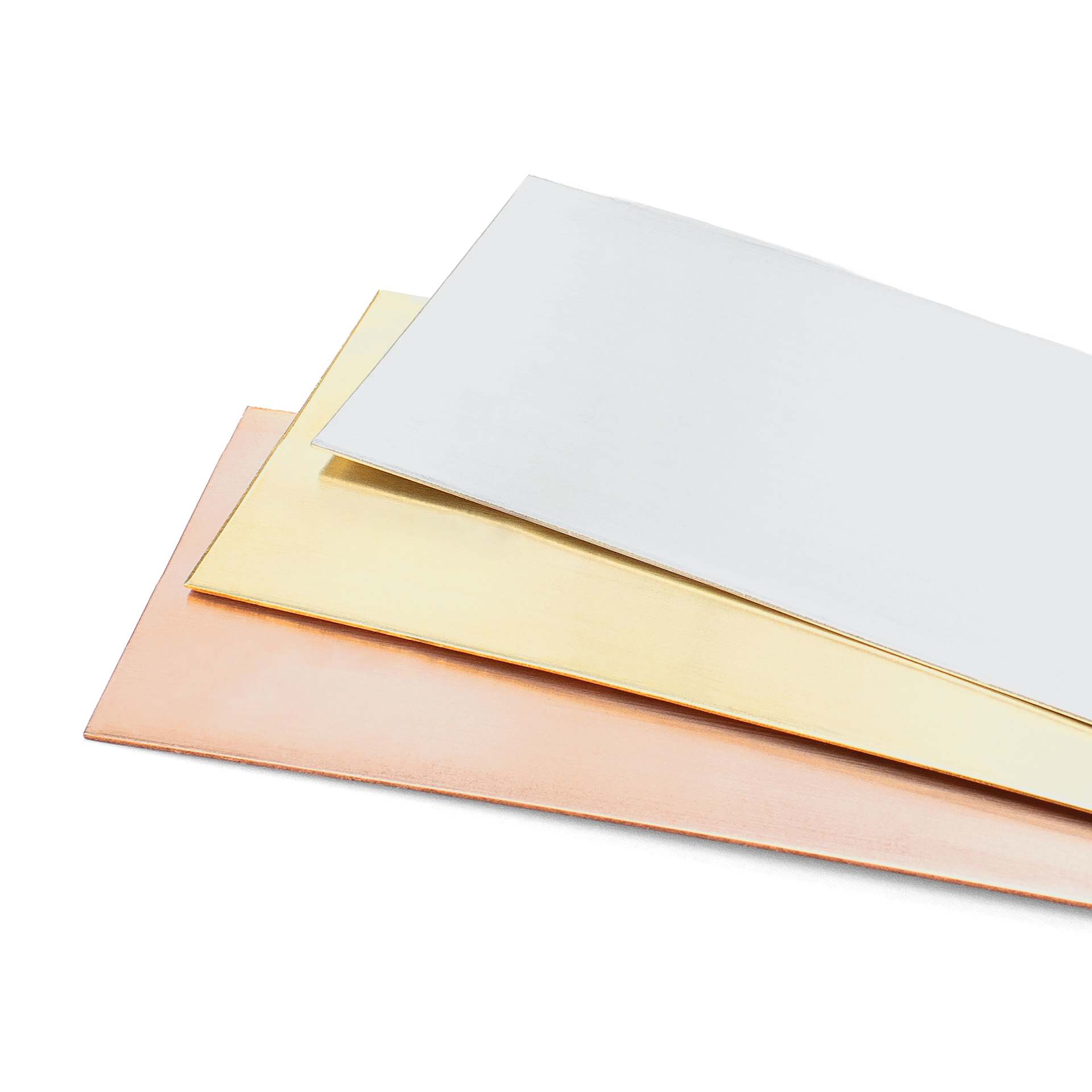 ImpressArt Assorted Sheet Metal - Set of 4, 3 in x 6 in angled view showing three included colors