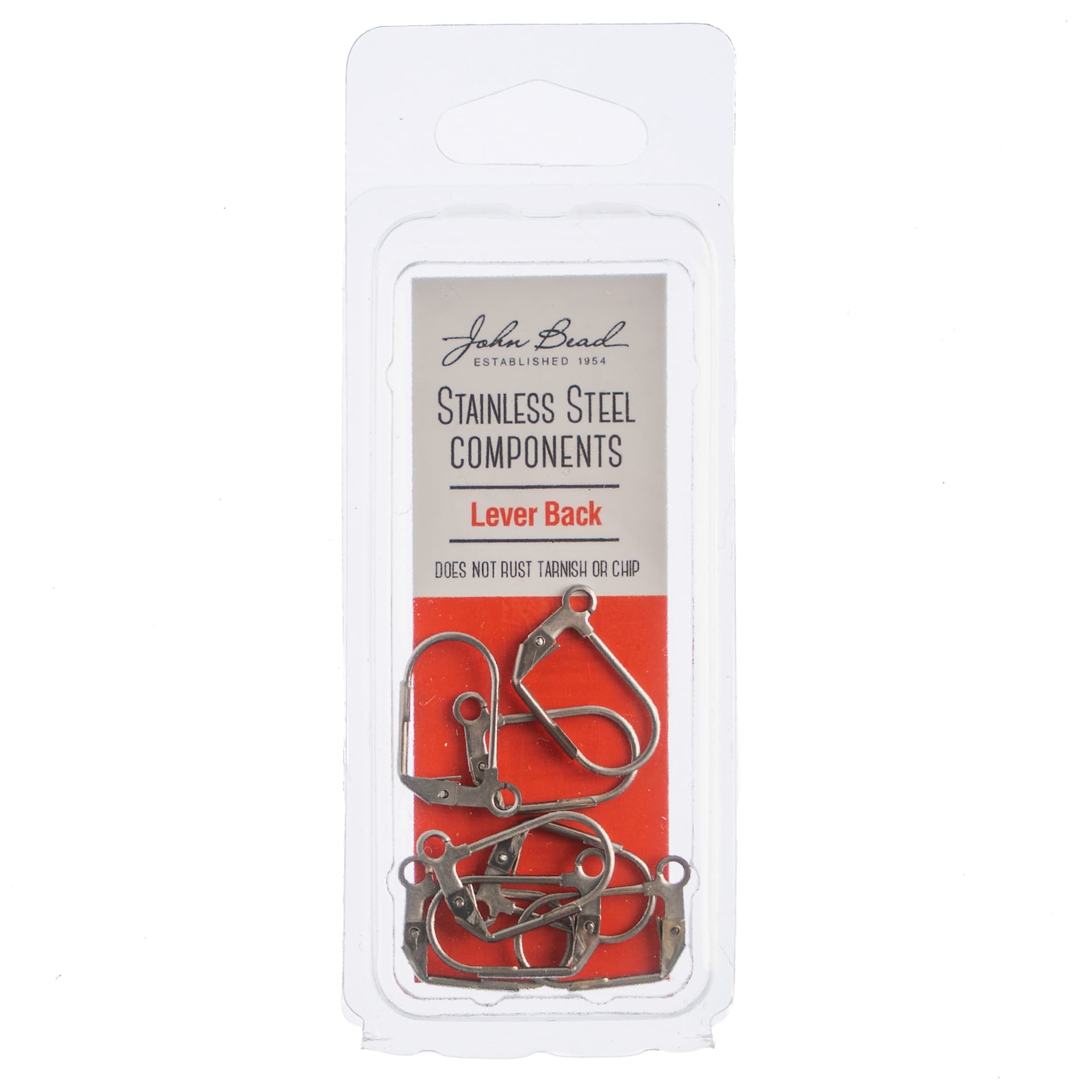 John Bead Stainless Steel Earwires - Pkg of 8, Leverback, 12 mm x 17 mm front of packaging