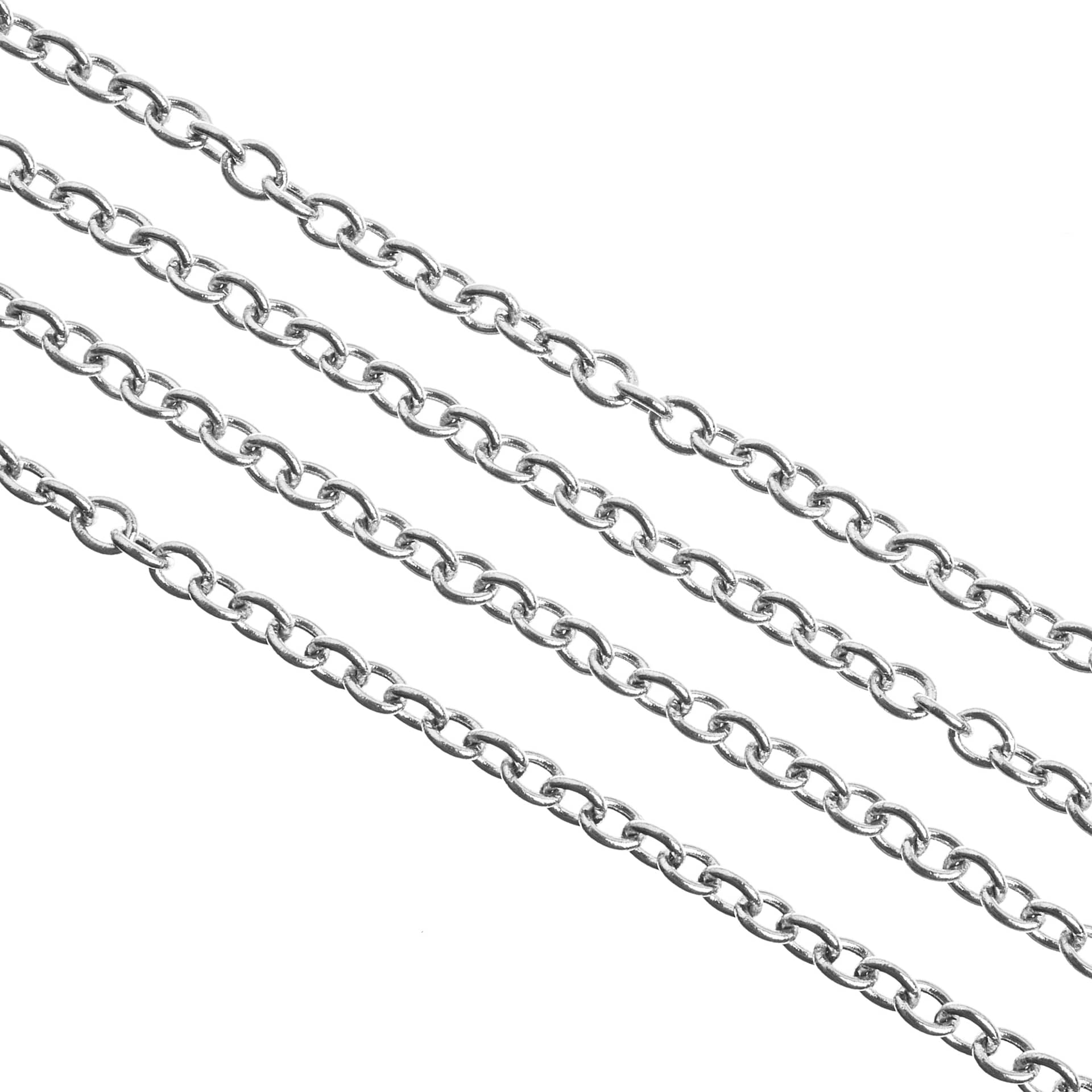 John Bead Stainless Steel Jewelry Chain - Rolo Chain, 1 m Long, 2.5 mm x 2 mm Links close up showing links