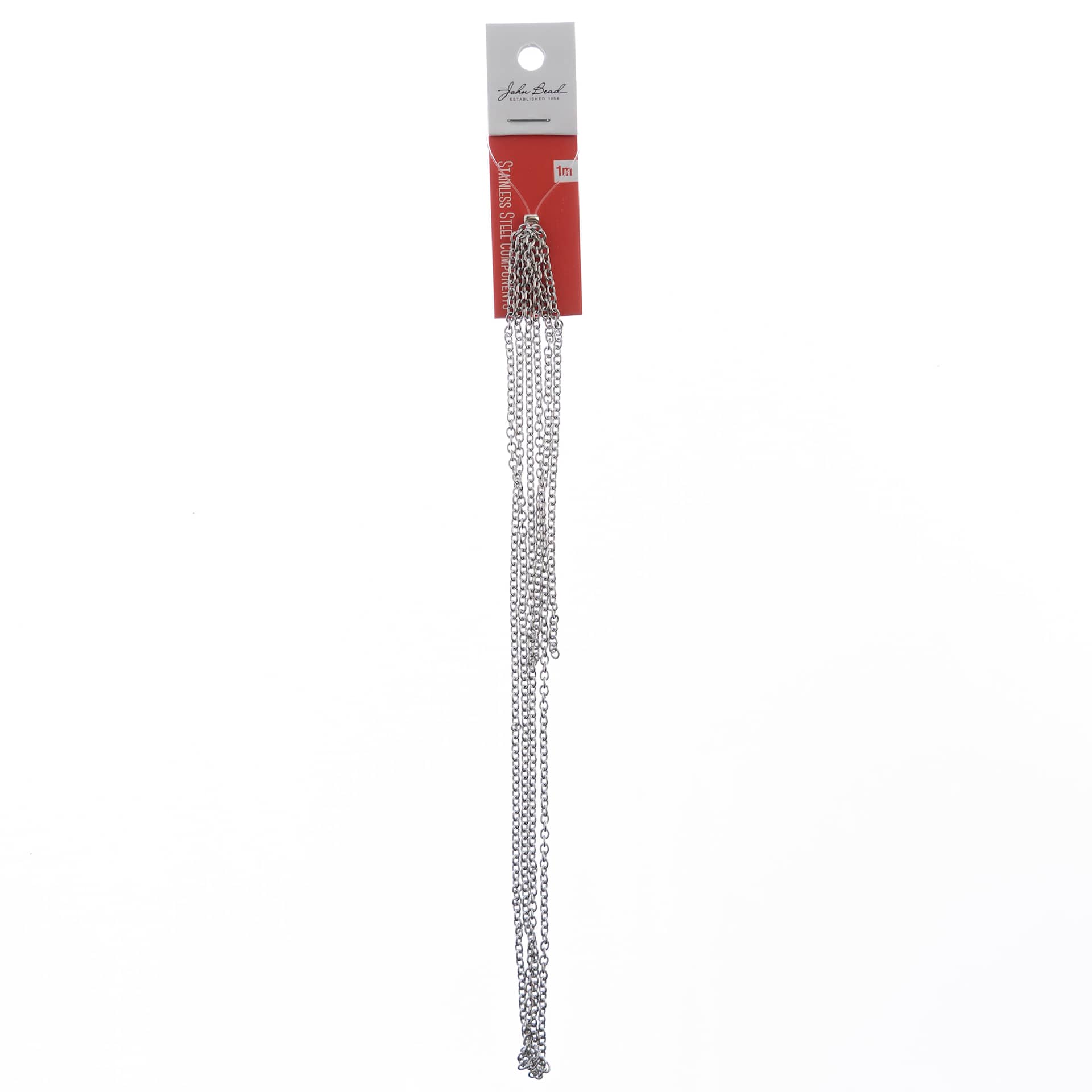 John Bead Stainless Steel Jewelry Chain - Rolo Chain, 1 m Long, 2.9 mm x 2.4 mm Links in packaging