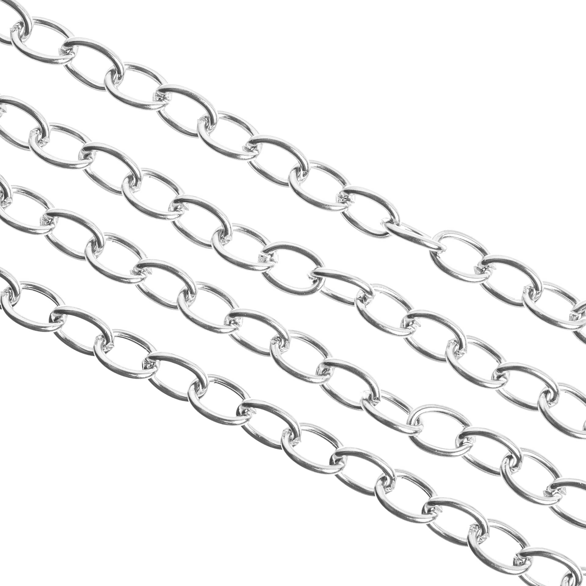 John Bead Stainless Steel Jewelry Chain - Rolo Chain, 1 m Long, 6.9 mm x 5 mm Links close up to show links