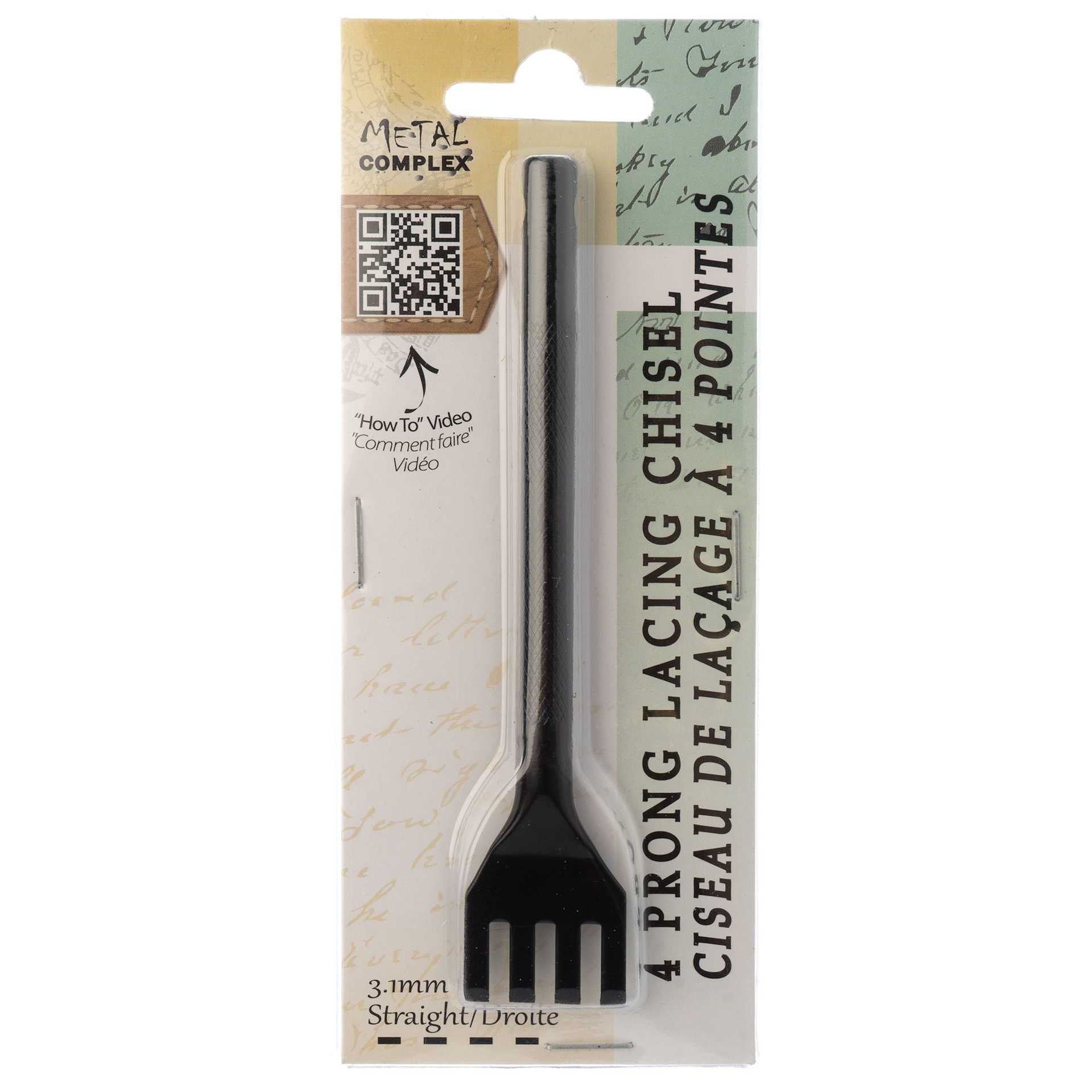 John Bead Metal Complex Leather Lacing Chisel - 4-Prong, Straight, 3.1 mm front of packaging