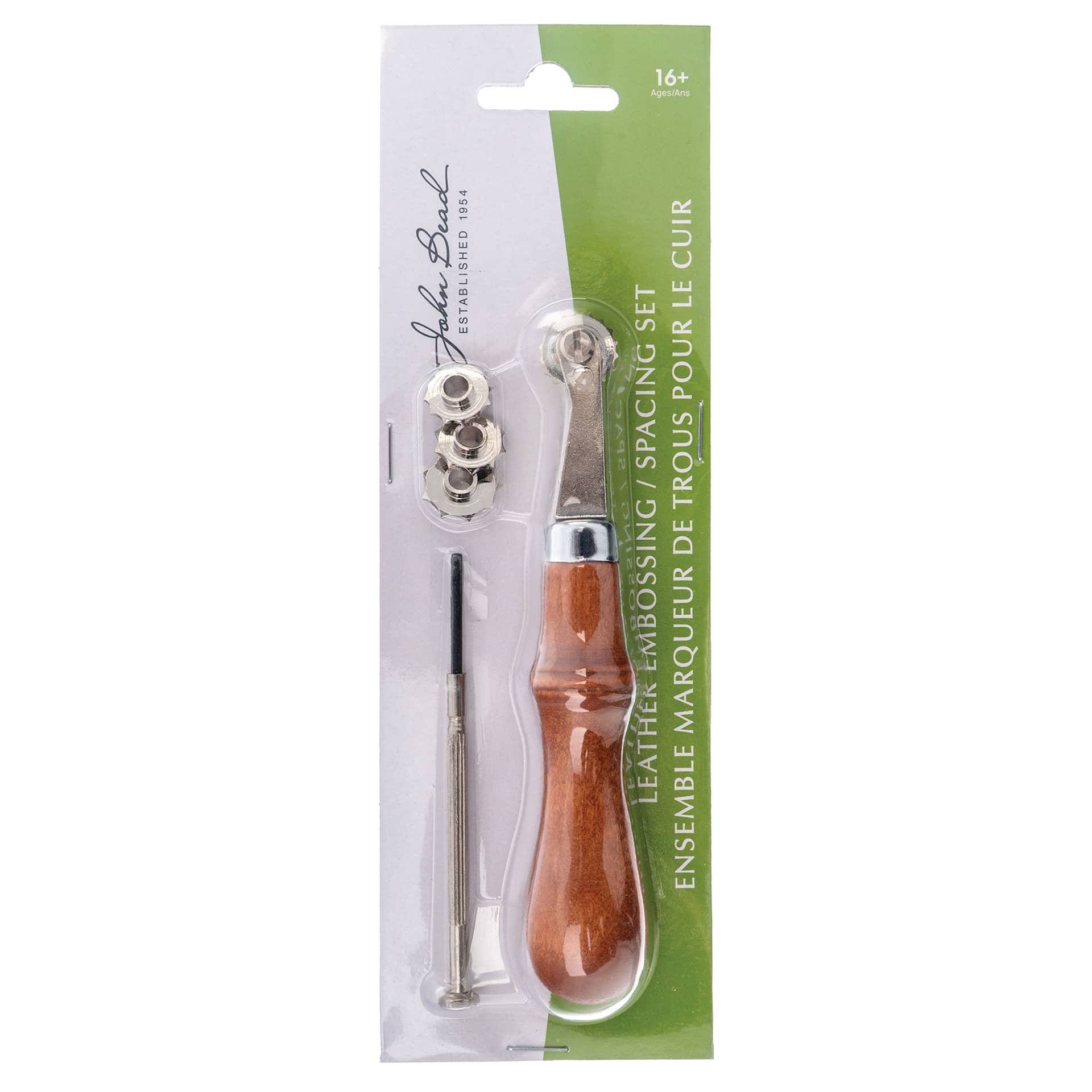 John Bead Metal Complex Embossing Spacing Set - Set of 3, 5.5" Handle front of packaging