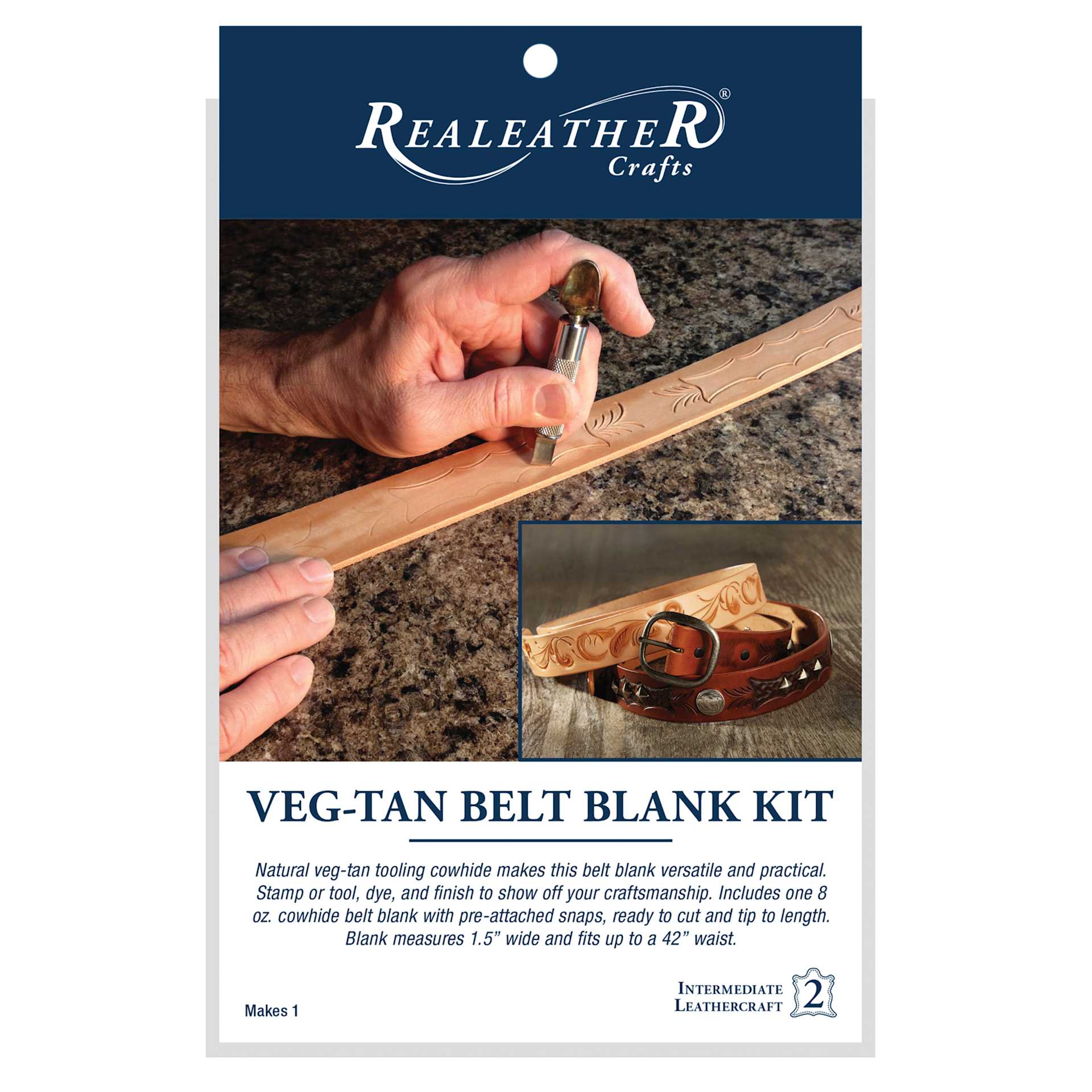 Realeather Tooling Belt Blank - 1-1/2", packaging