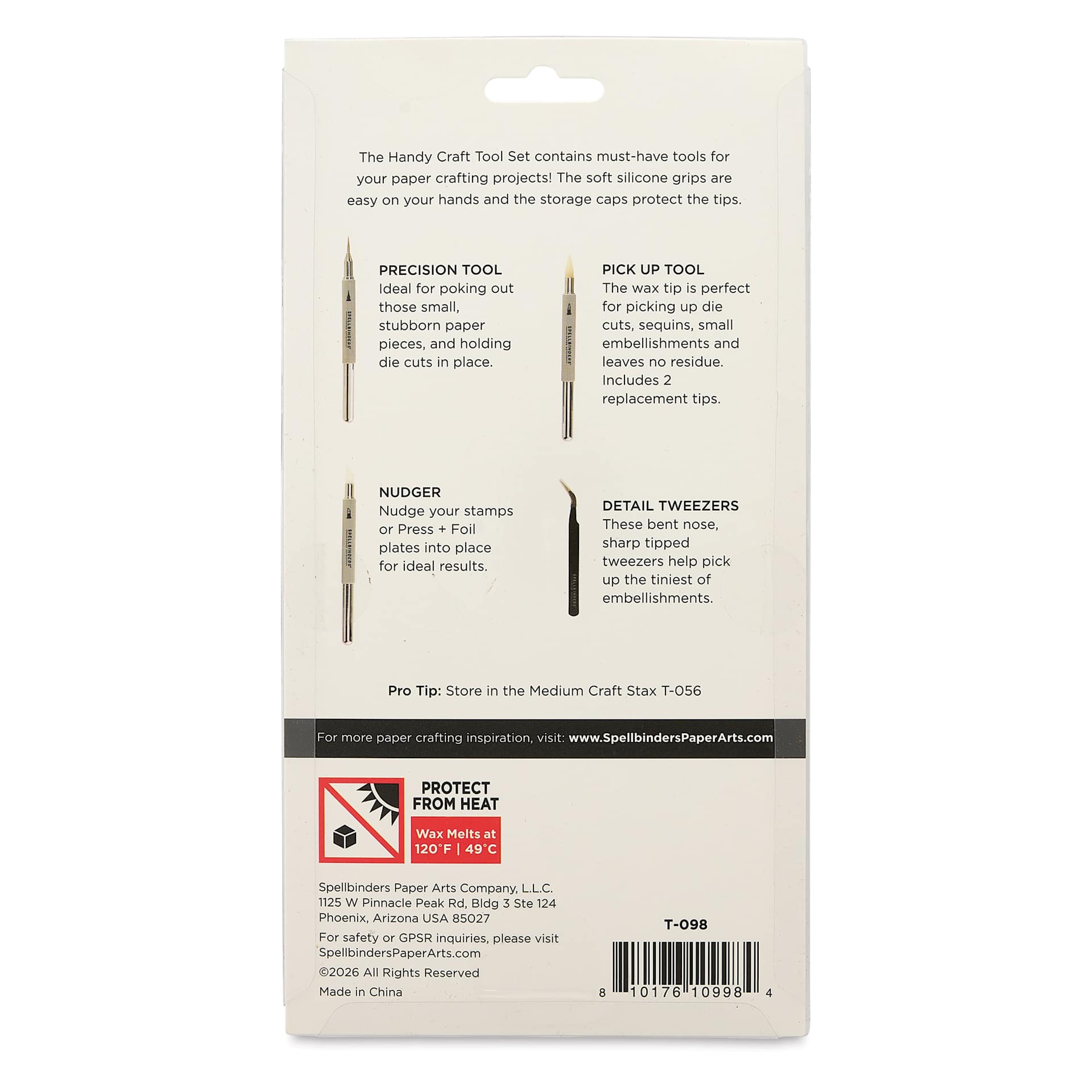 Spellbinders Handy Craft Tool Set - Set of 4 back of packaging