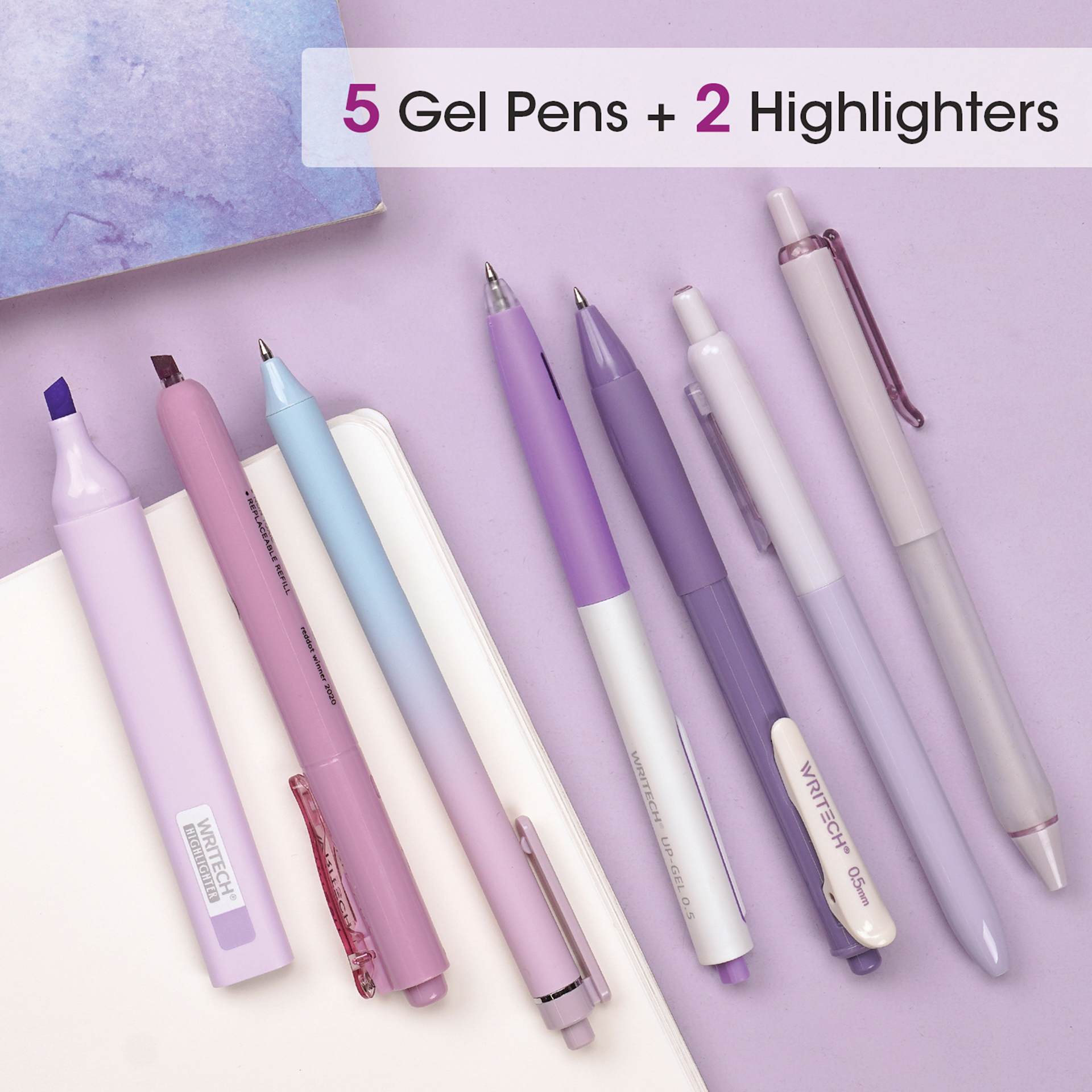 5 Gel Pens + 2 Highlighters