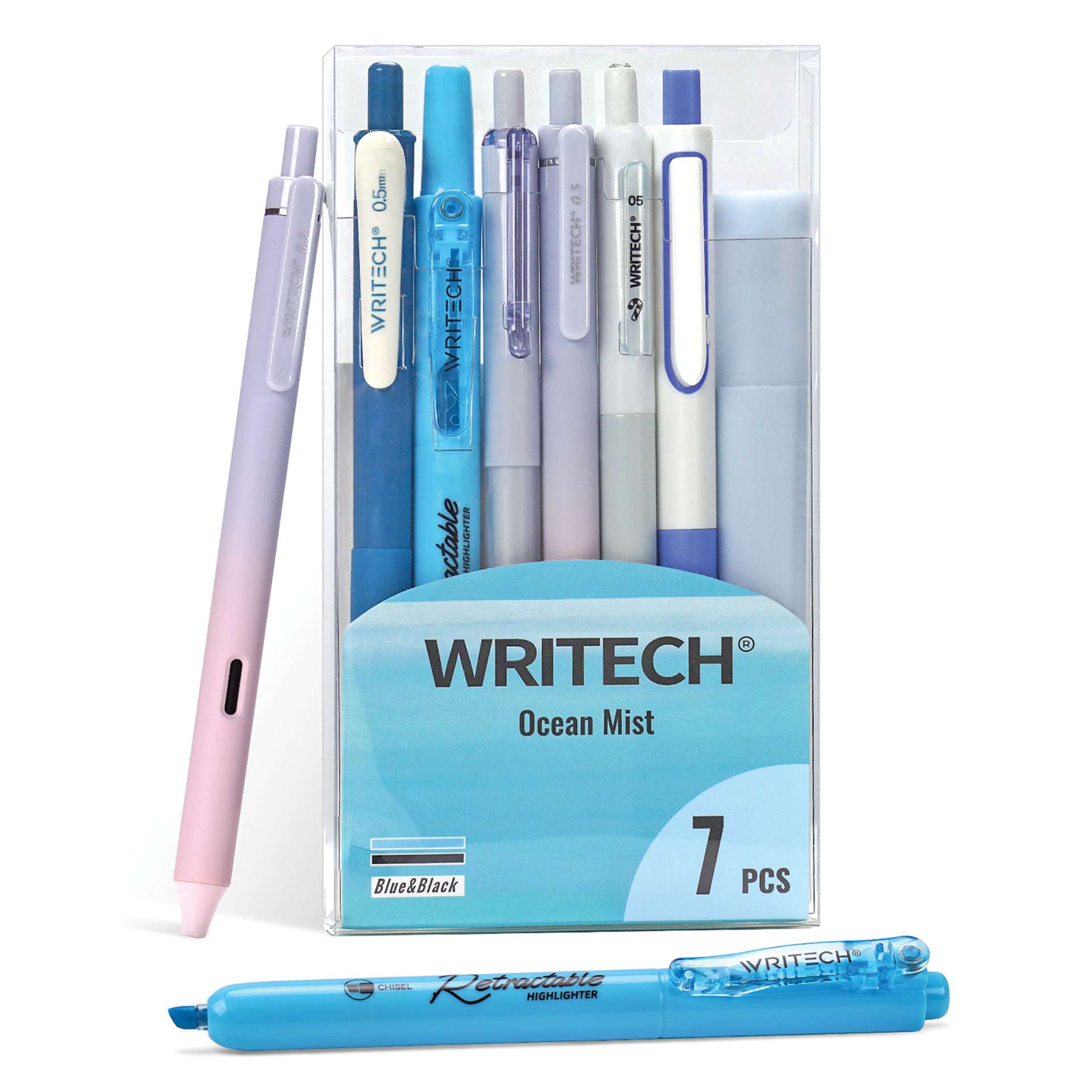 Writech Color Coded Writing Set - Set of 7, Ocean Mist, pens with packaging