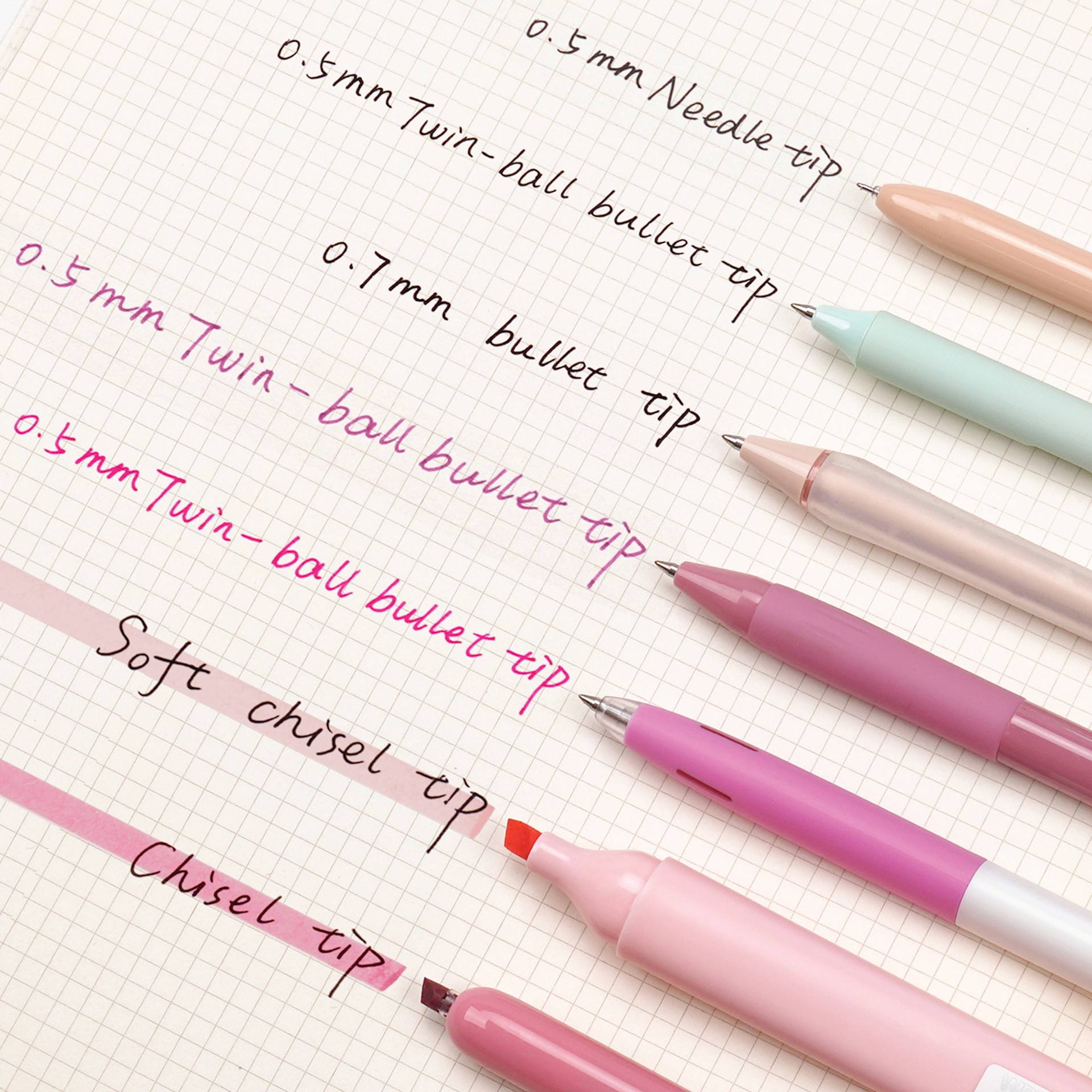 Writech Color Coded Writing Set - Set of 7, Sakura Fall, example swatches