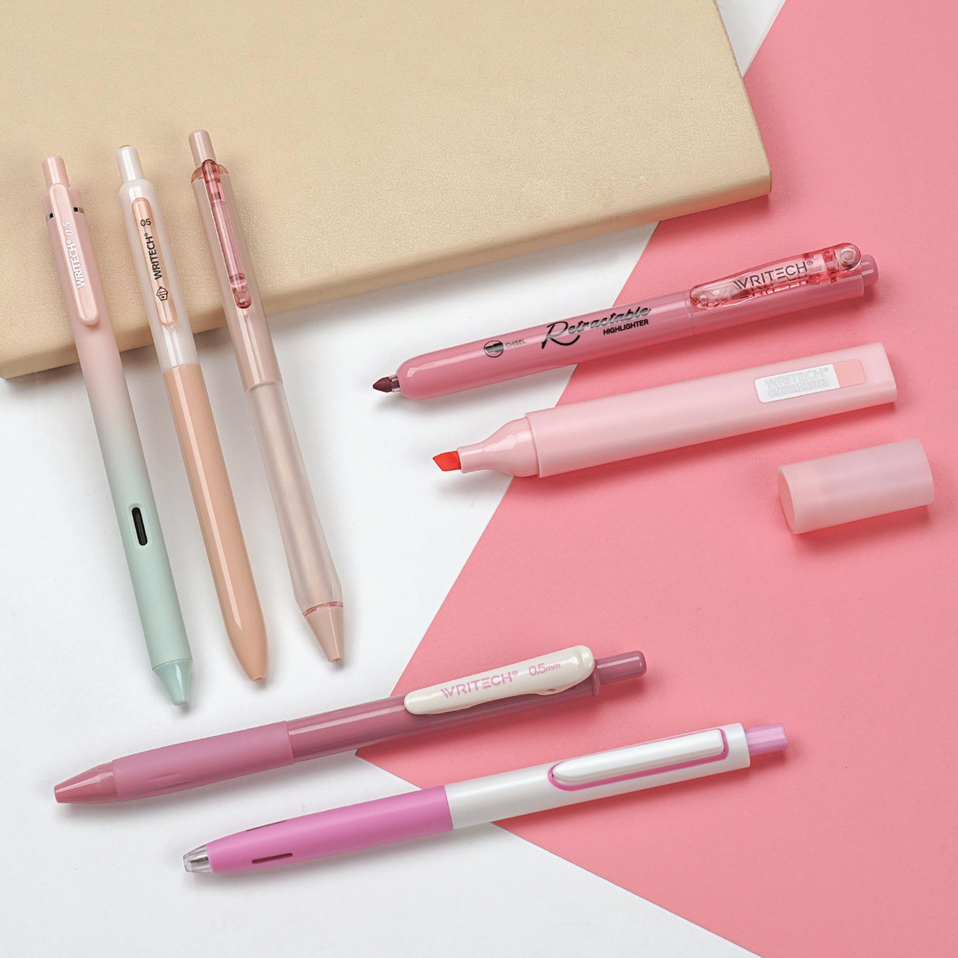 Writech Color Coded Writing Set - Set of 7, Sakura Fall, contents with stationary