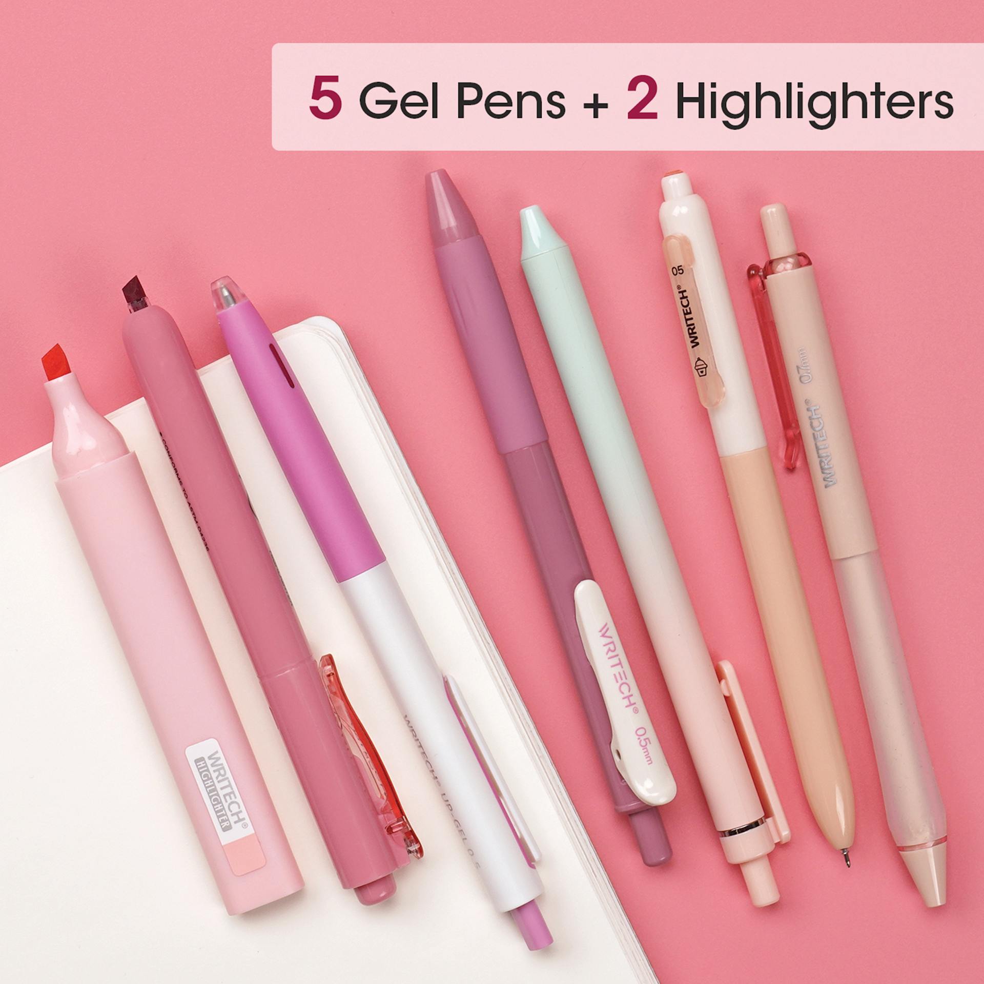 5 Gel Pens + 2 Highlighters