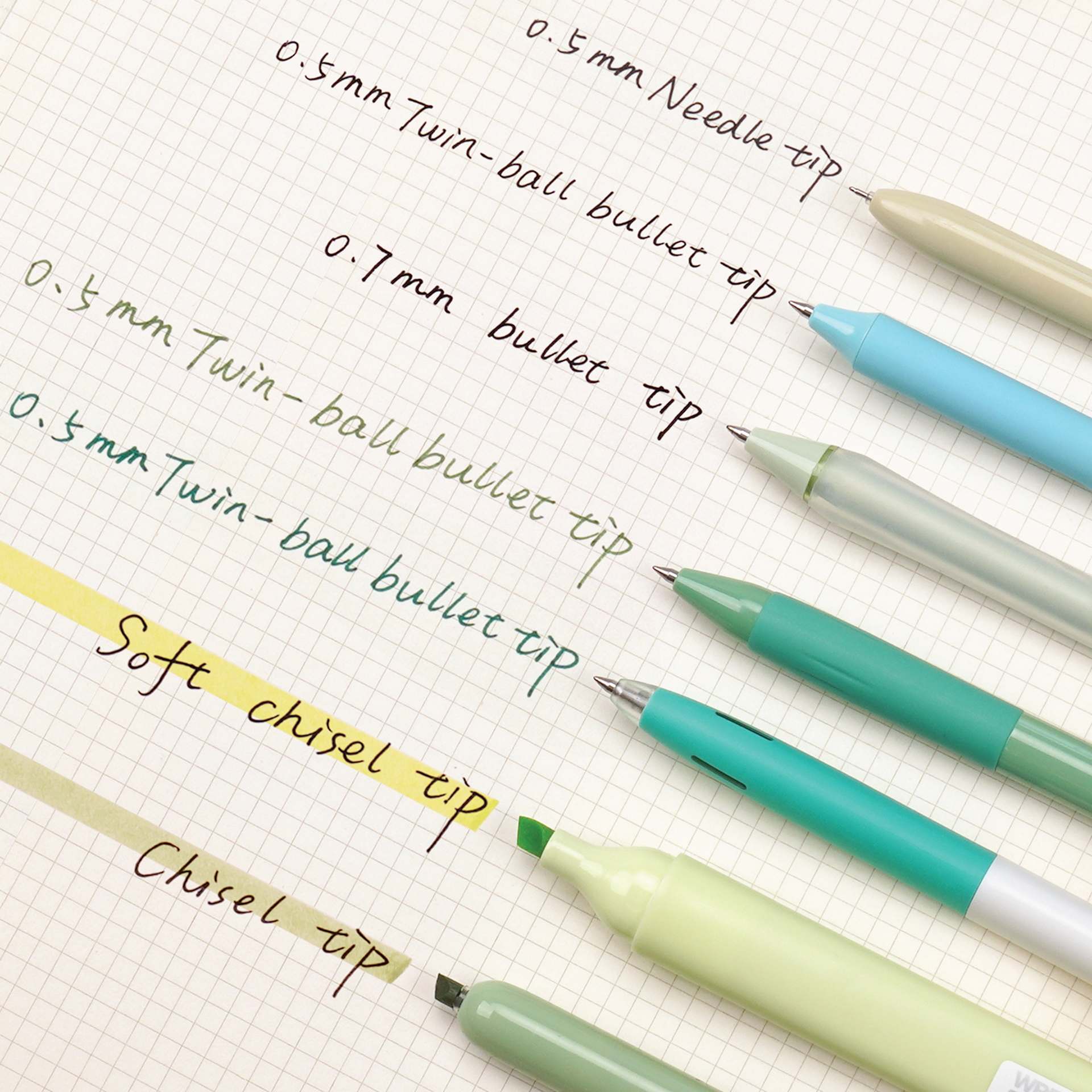 Writech Color Coded Writing Set - Set of 7, Vibrant Forest, example swatches