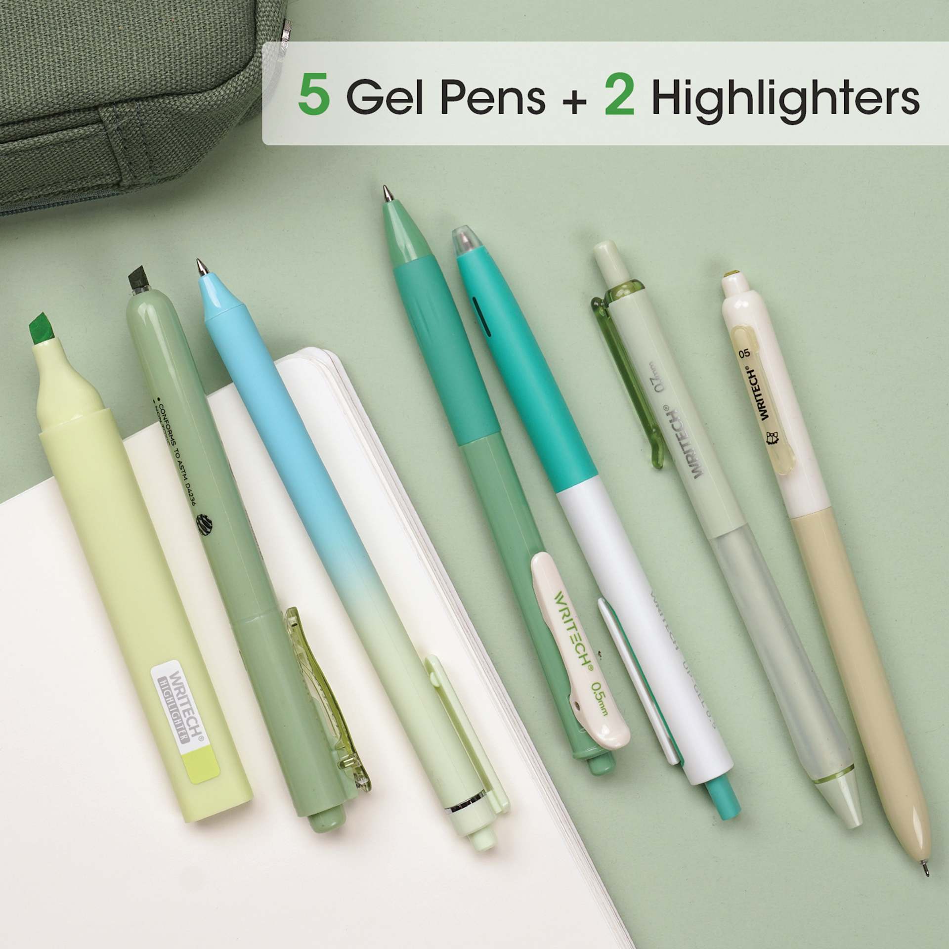 5 Gel Pens + 2 Highlighters