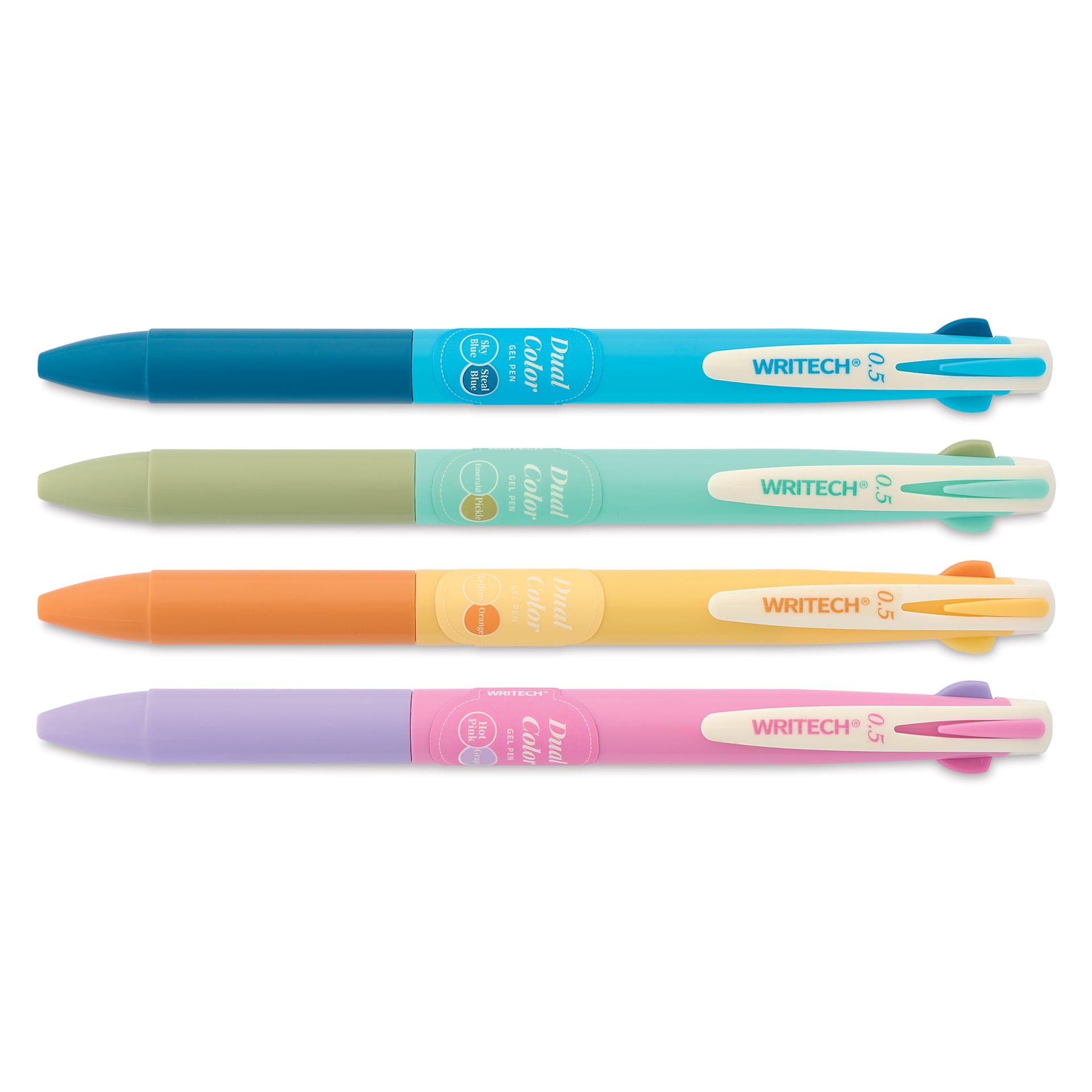 Writech Dual Color Gel Pens - Set of 4, Assorted No. 1, retracted