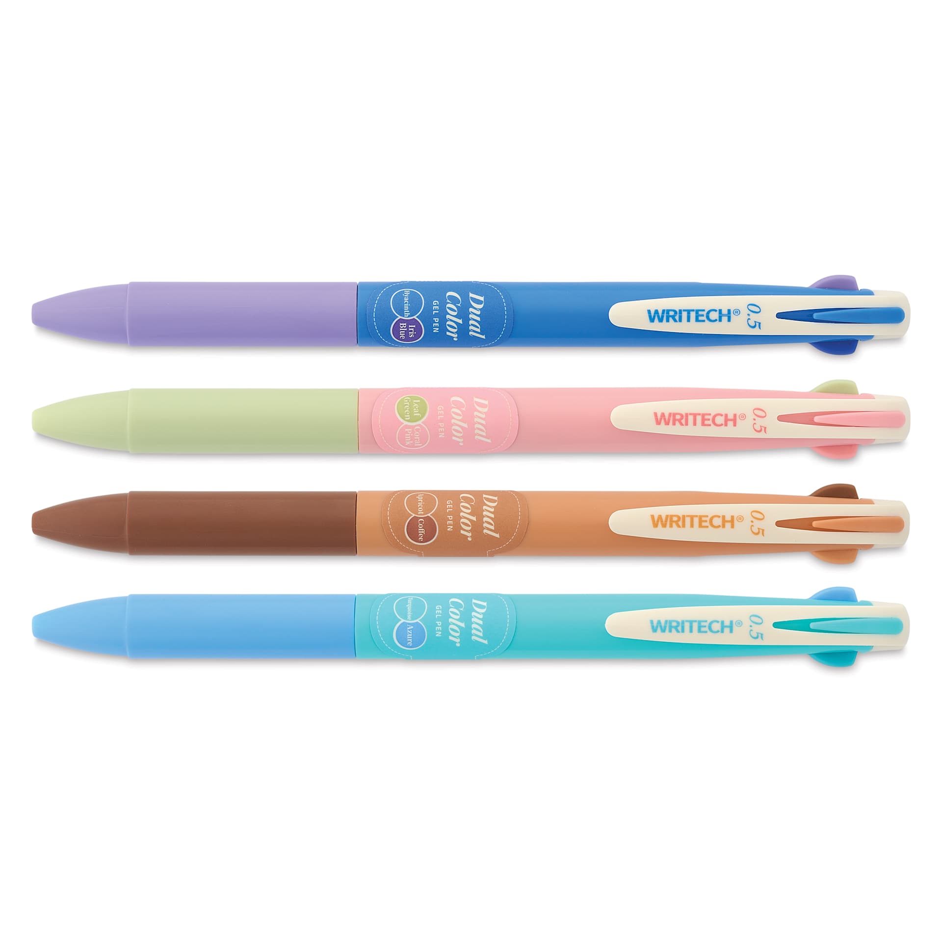Writech Dual Color Gel Pens - Set of 4, Assorted No. 2, retracted