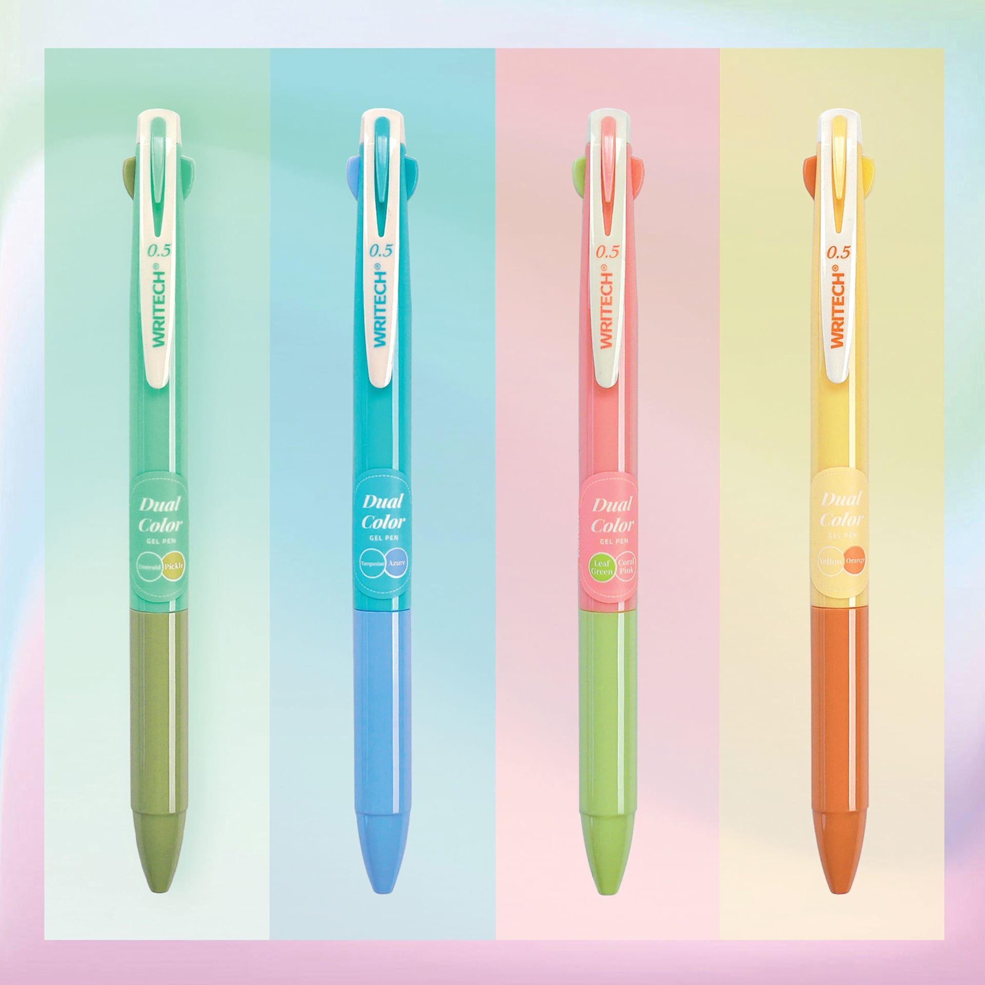 Writech Dual Color Gel Pens - Set of 4, Assorted No. 2 colors