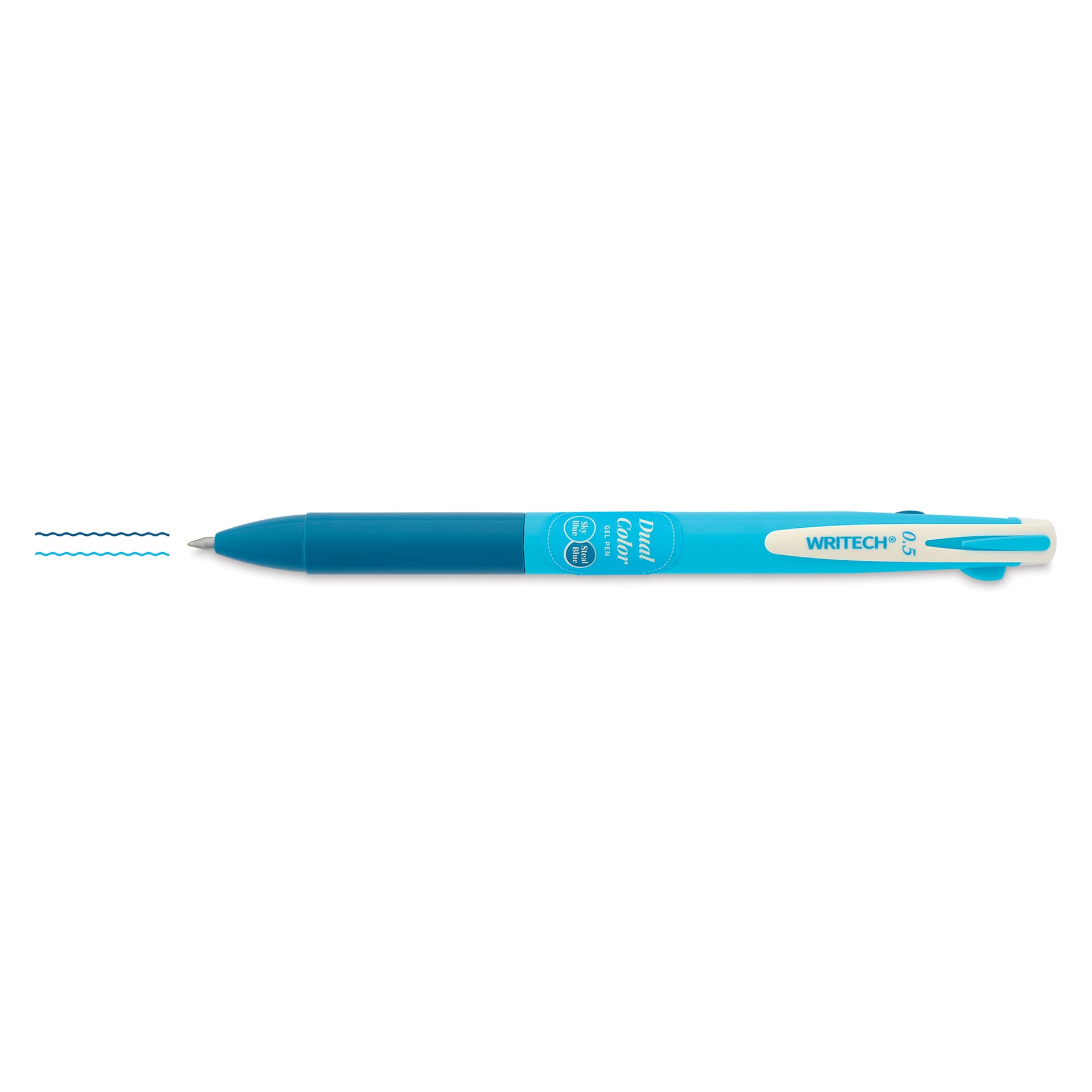Writech Dual Color Gel Pen - Sky Blue/Steel Blue, with swatches