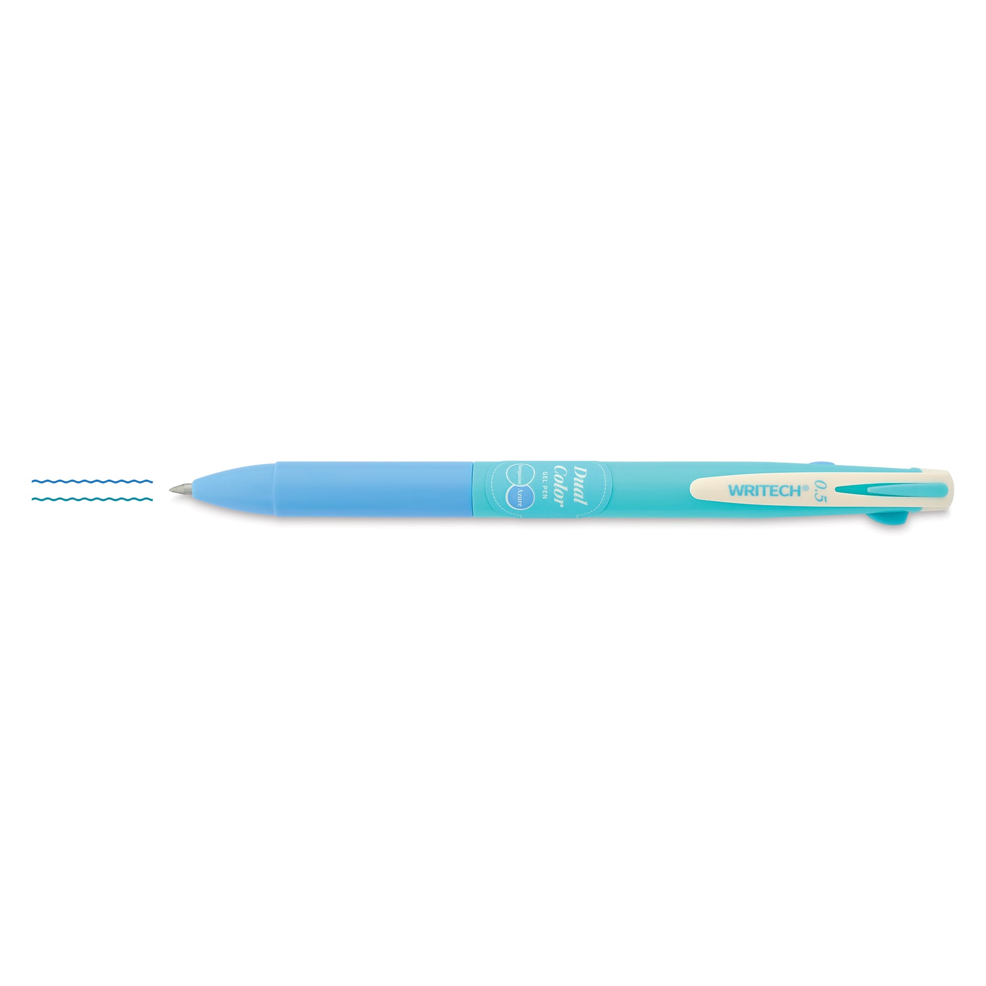 Writech Dual Color Gel Pen - Turquoise/Azure, with swatches