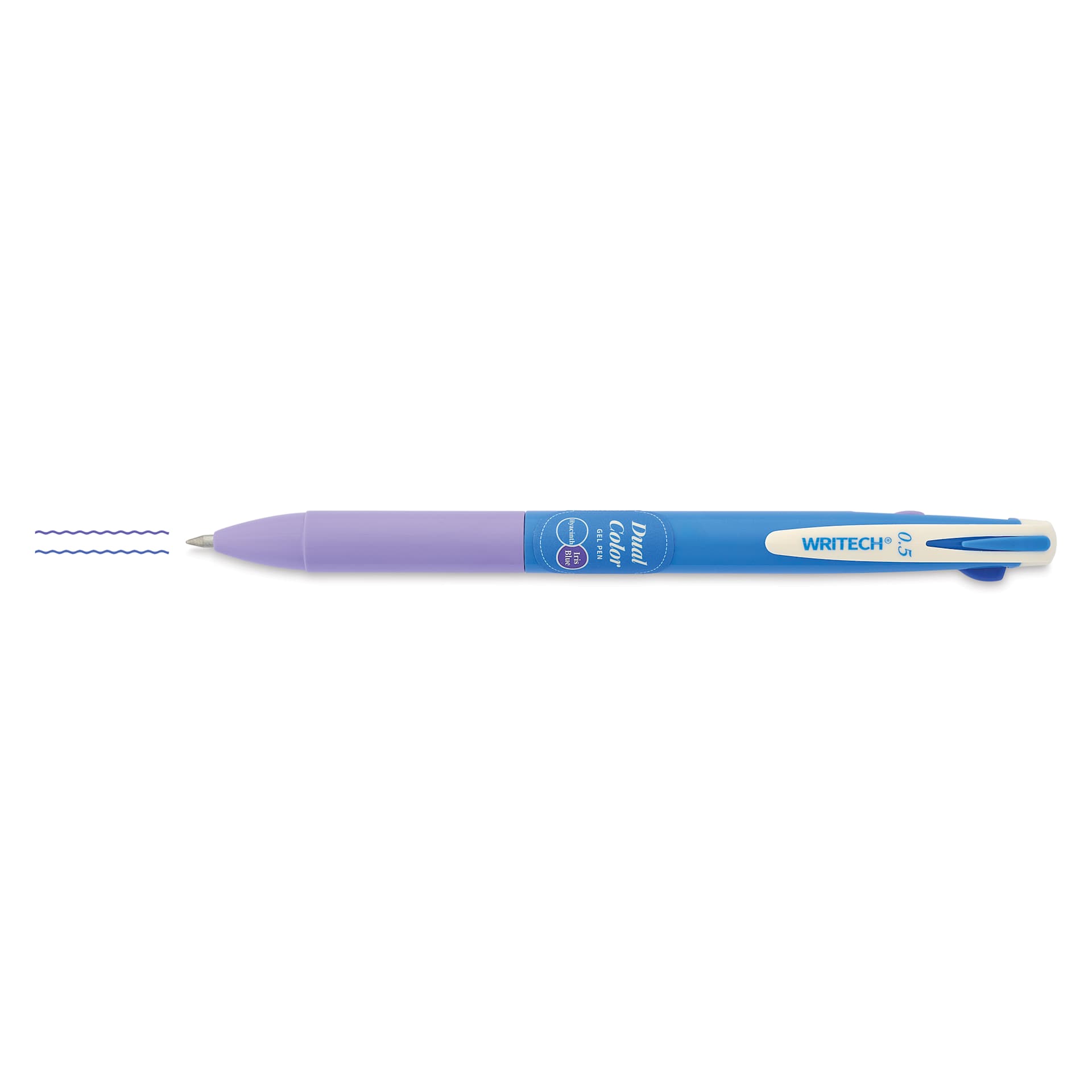 Writech Dual Color Gel Pen - Hyacinth/Iris Blue, with swatches