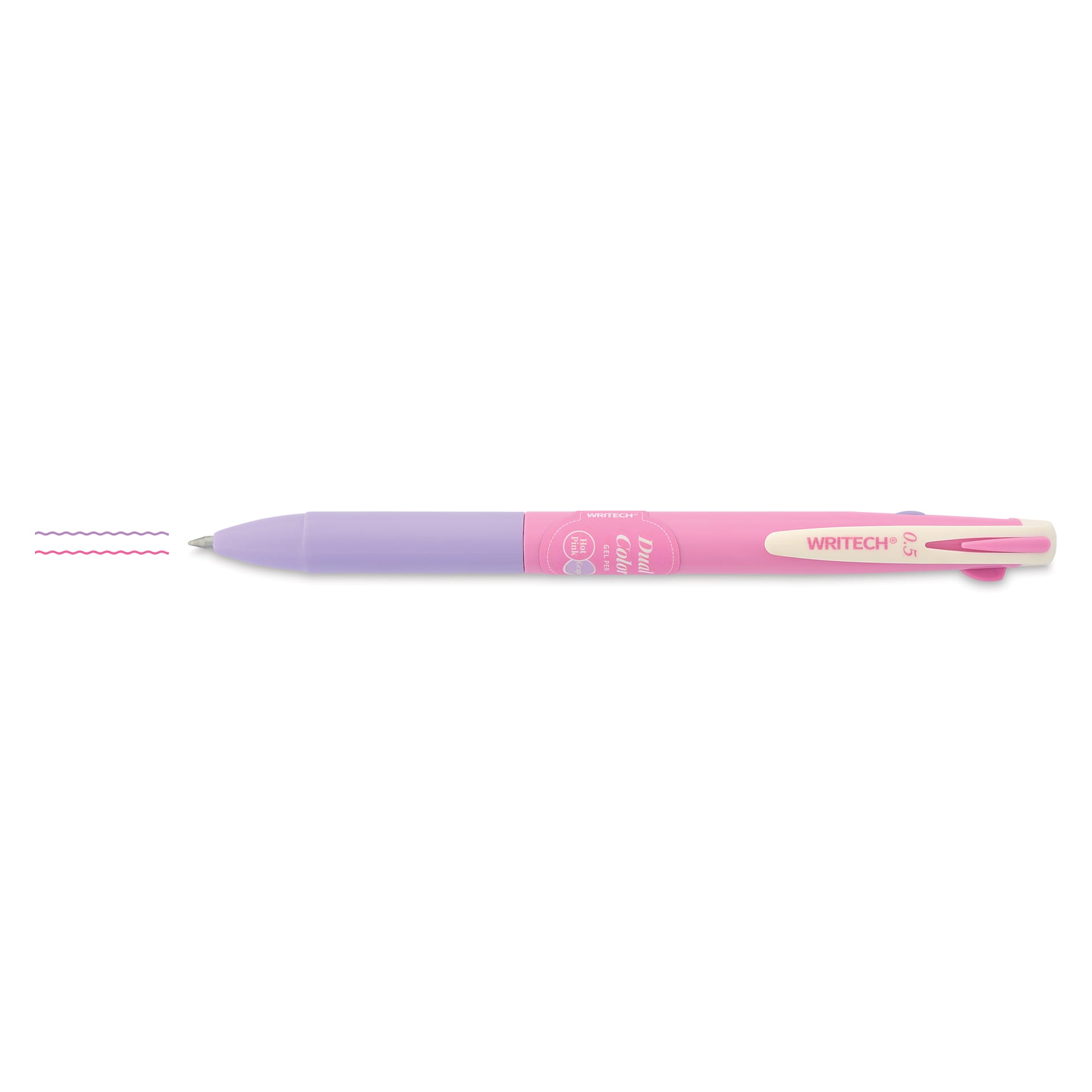 Writech Dual Color Gel Pen - Hot Pink/Grape, with swatches