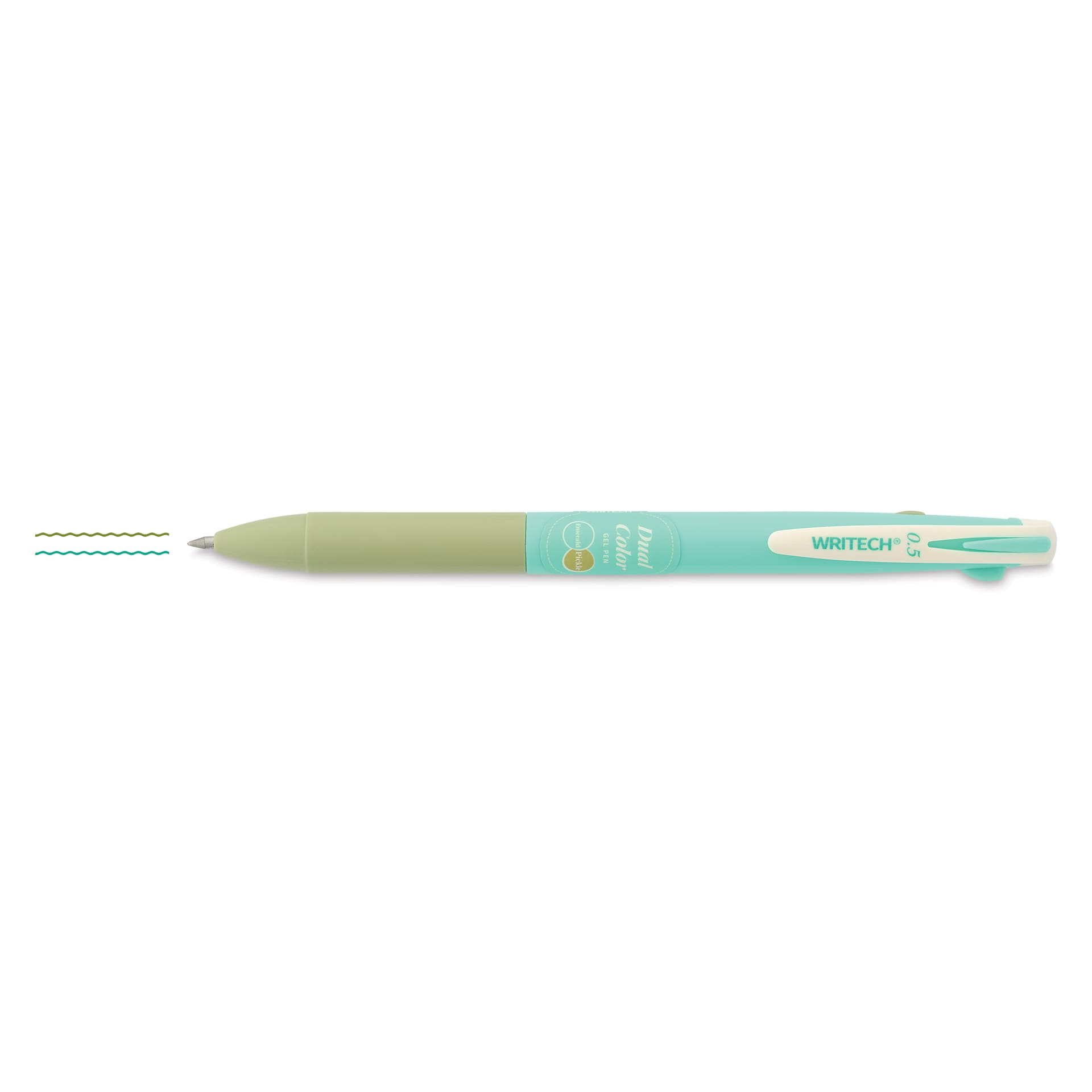 Writech Dual Color Gel Pen - Emerald/Pickle, with swatches