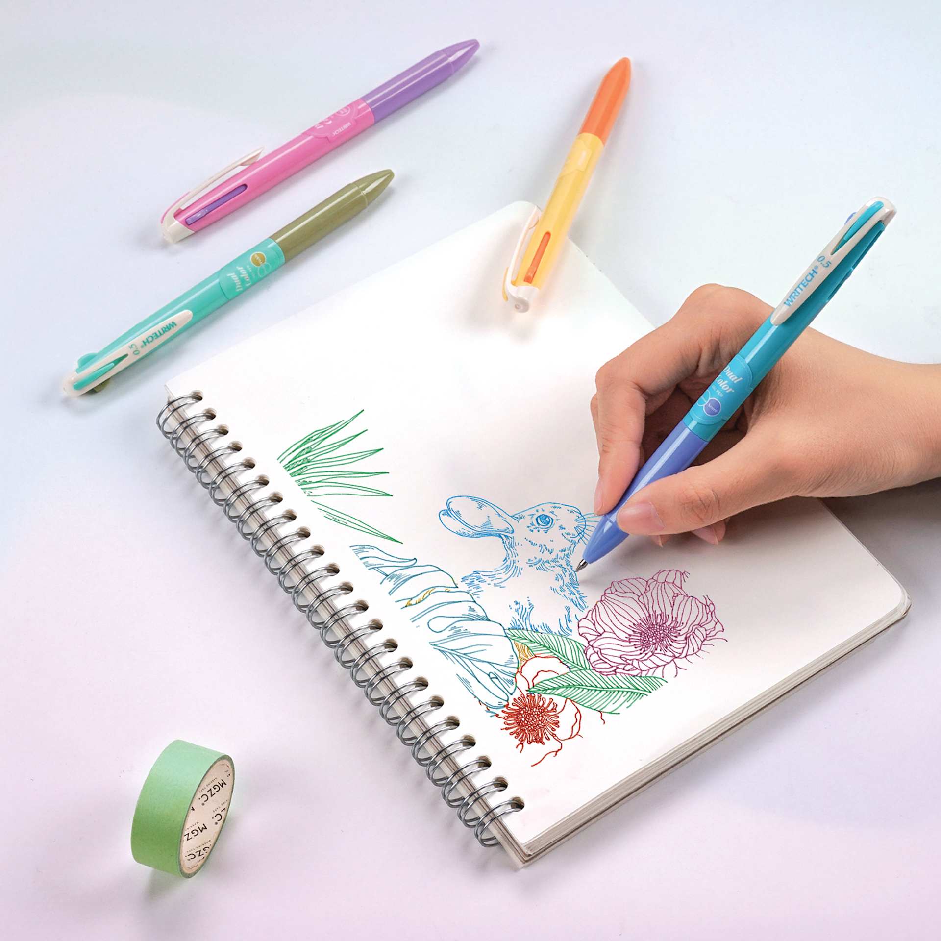 Writech Dual Color Gel Pens and Sets, in use