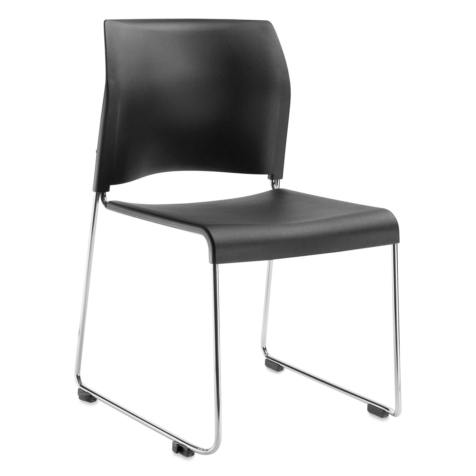 NPS Cafetorium Plastic Stack Chair - Black, at an angle