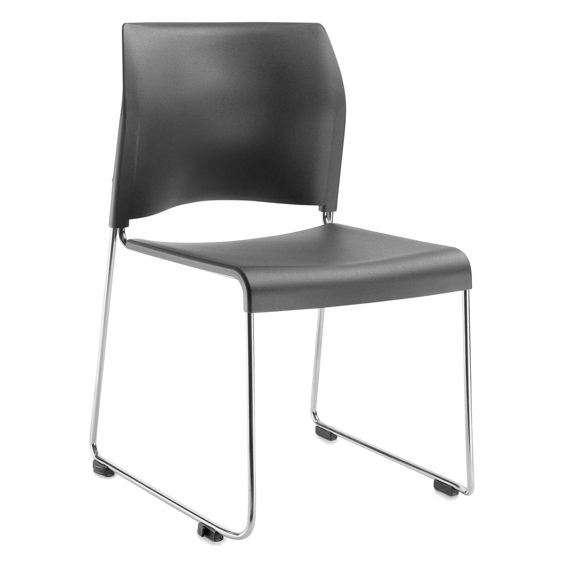 NPS Cafetorium Plastic Stack Chair - Charcoal, at an angle