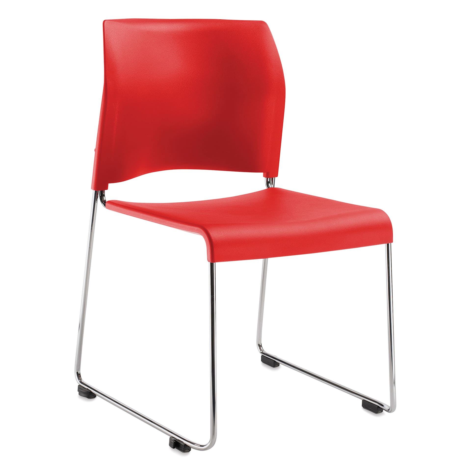 NPS Cafetorium Plastic Stack Chair - Red, at an angle