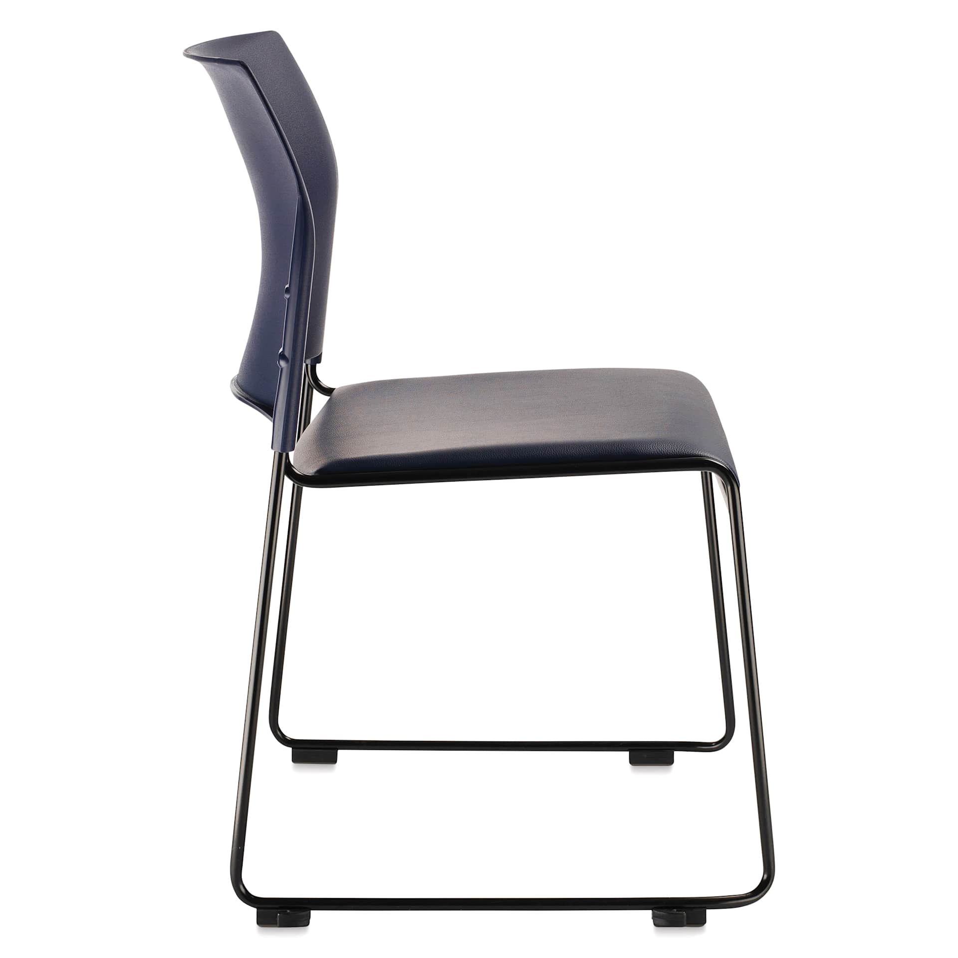 NPS Cafetorium Vinyl Stack Chair - Blue, side of chair