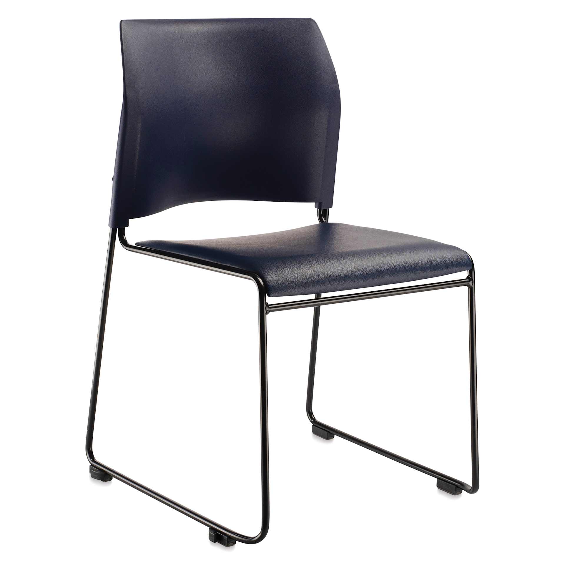 NPS Cafetorium Vinyl Stack Chair - Blue, at an angle