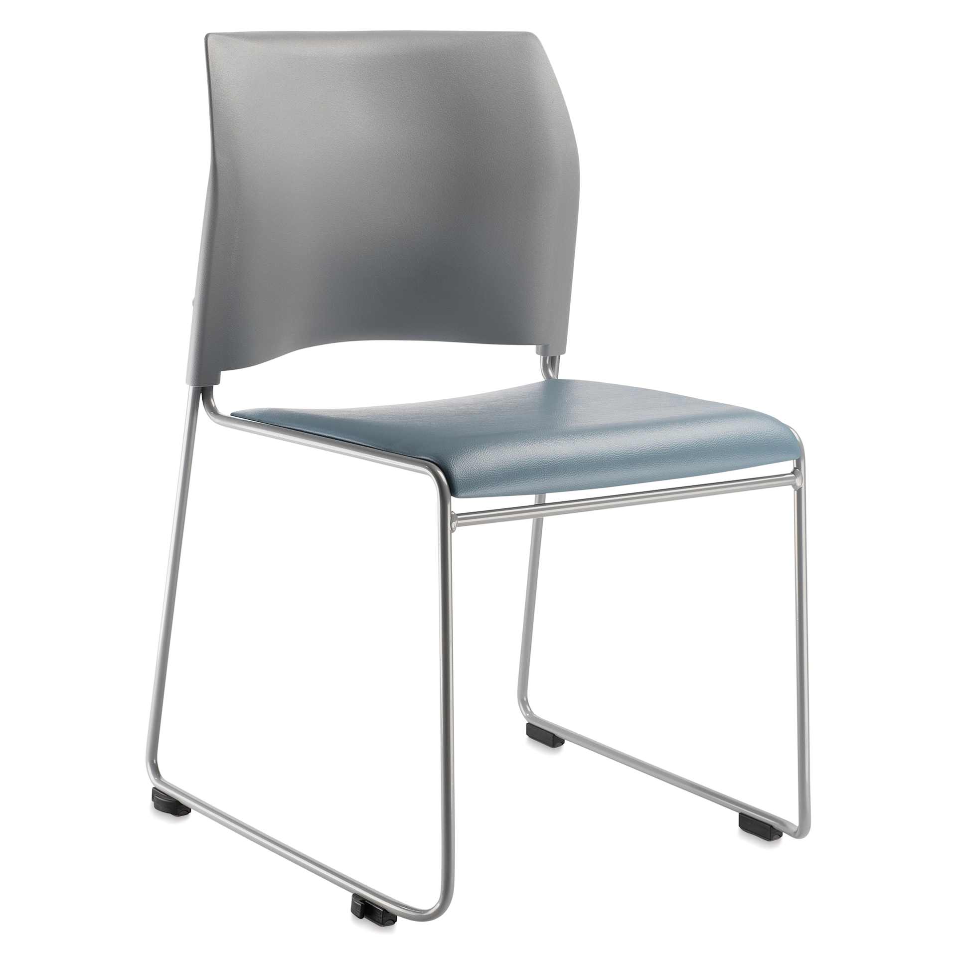 NPS Cafetorium Vinyl Stack Chair - Blue/Grey, at an angle