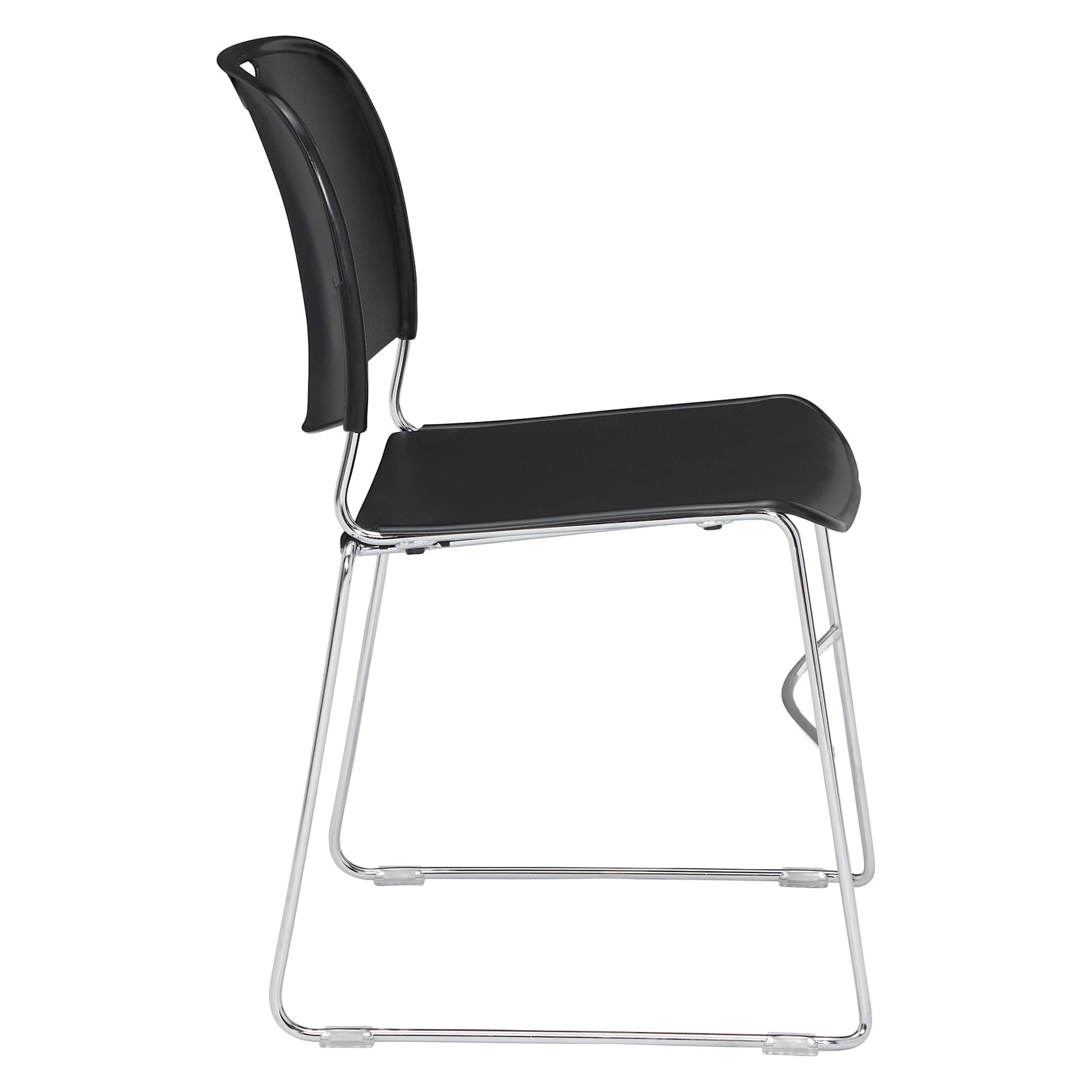 NPS Ultra-Compact Plastic Stack Chair - Black, side of chair