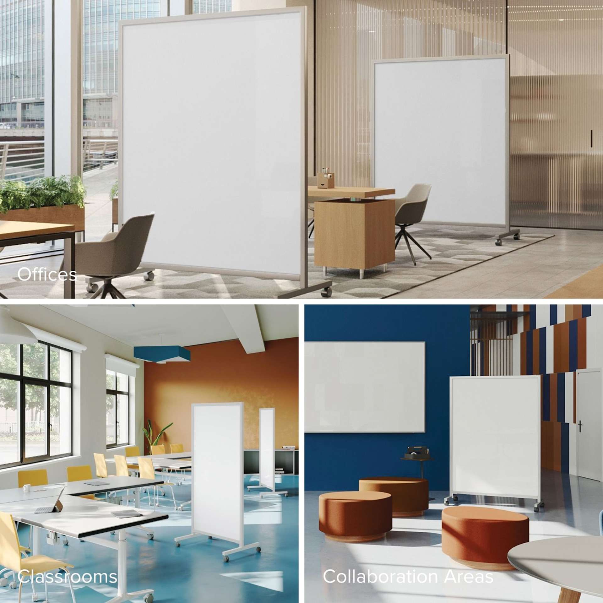 Ghent EZ Mobile Porcelain Whiteboards in different office settings