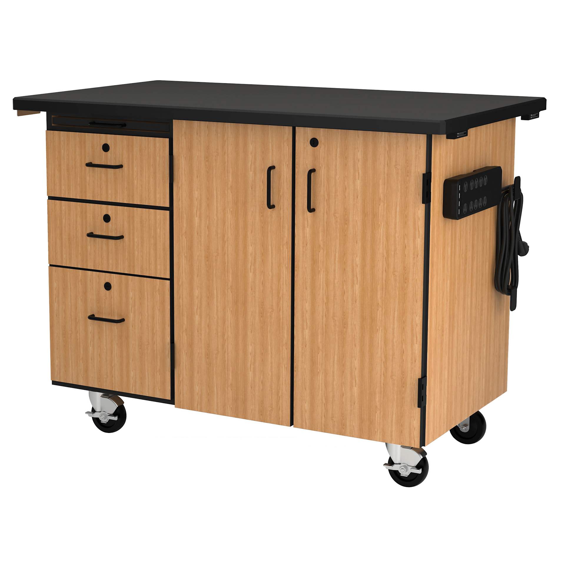 NPS Mobile Storage Cabinet - Cart with External Drawers and Pegboard, front of cart