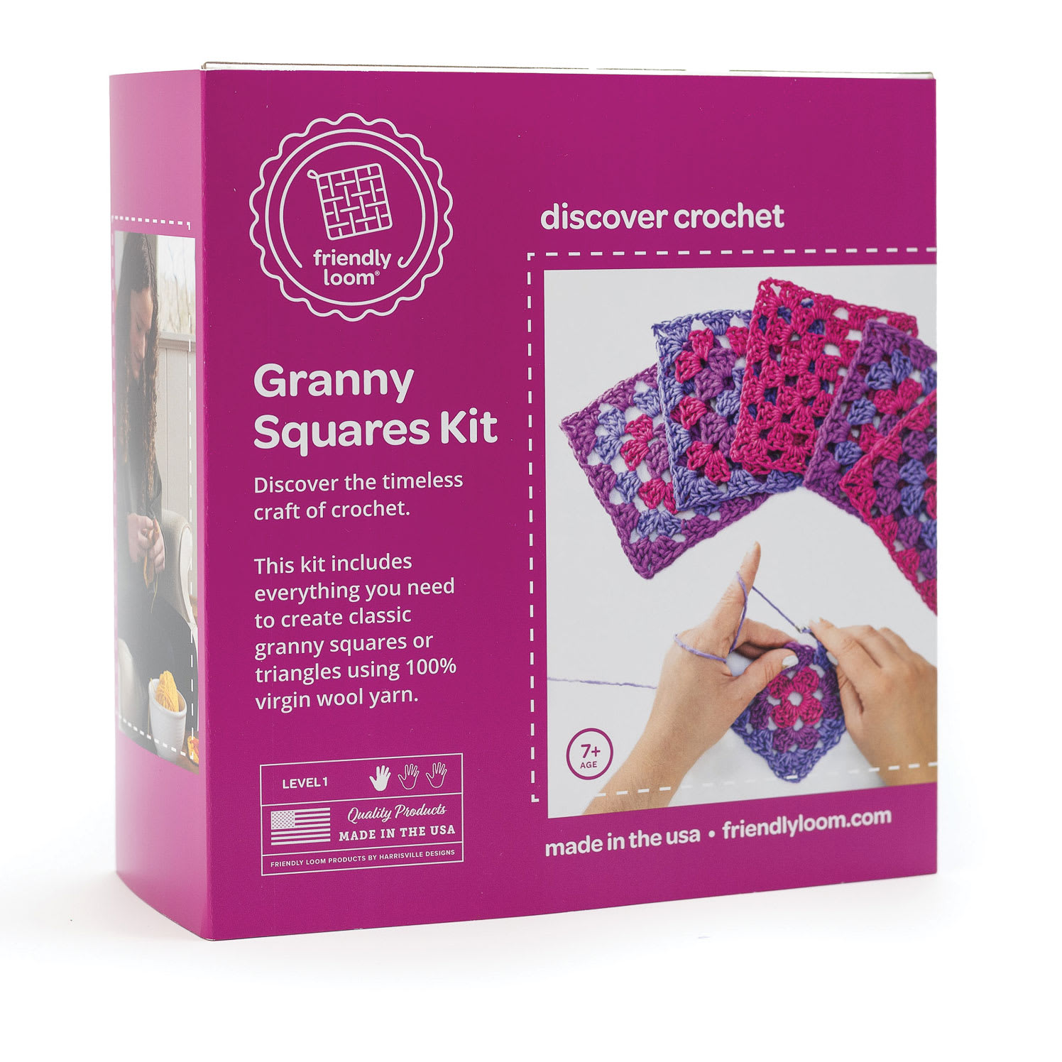 Friendly Loom Explore Crochet Granny Square Kit - Berry front of packaging