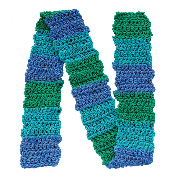 Friendly Loom Discover Crochet Scarf Kit - Ocean completed project spread out