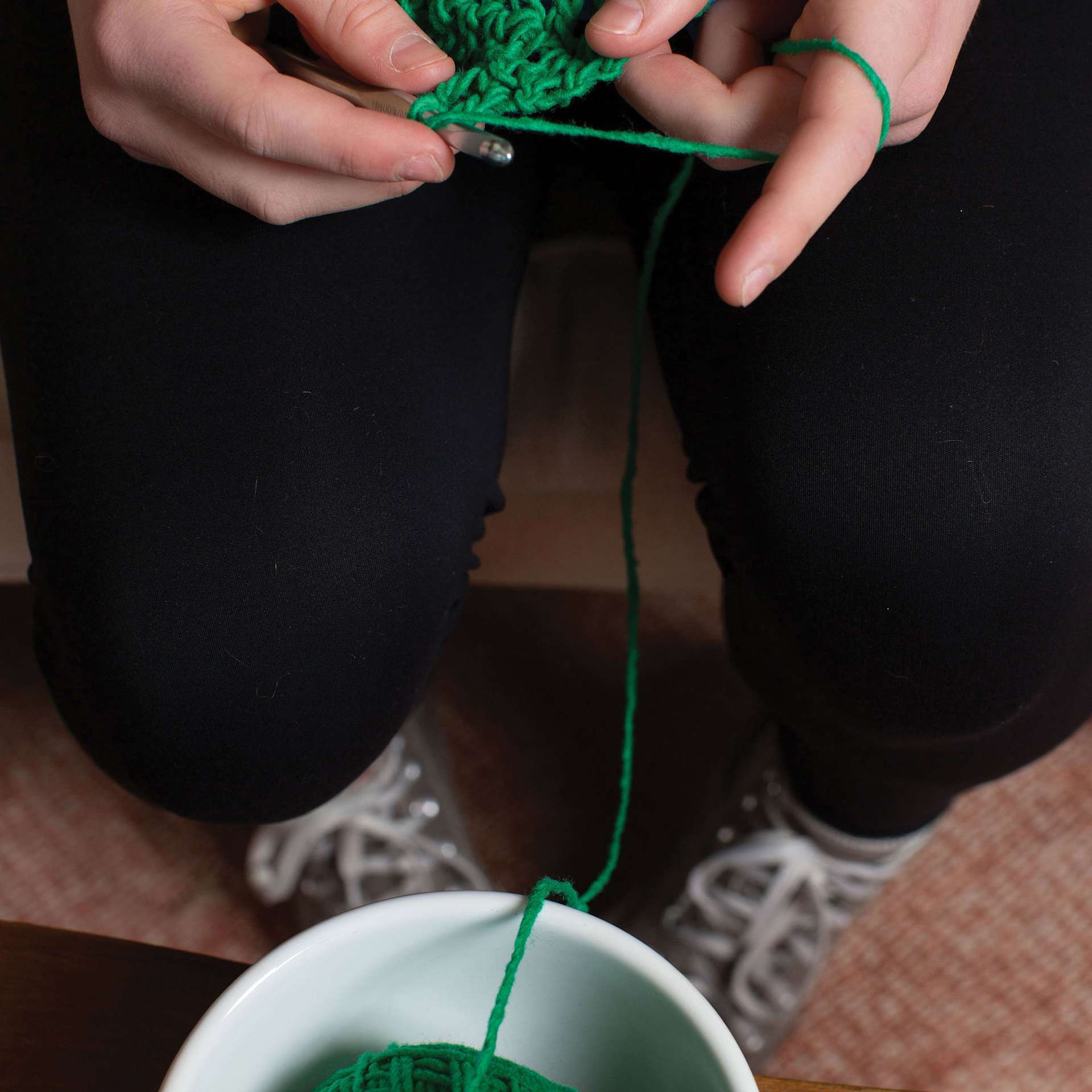 Friendly Loom Discover Crochet Scarf Kit - Ocean project being worked on